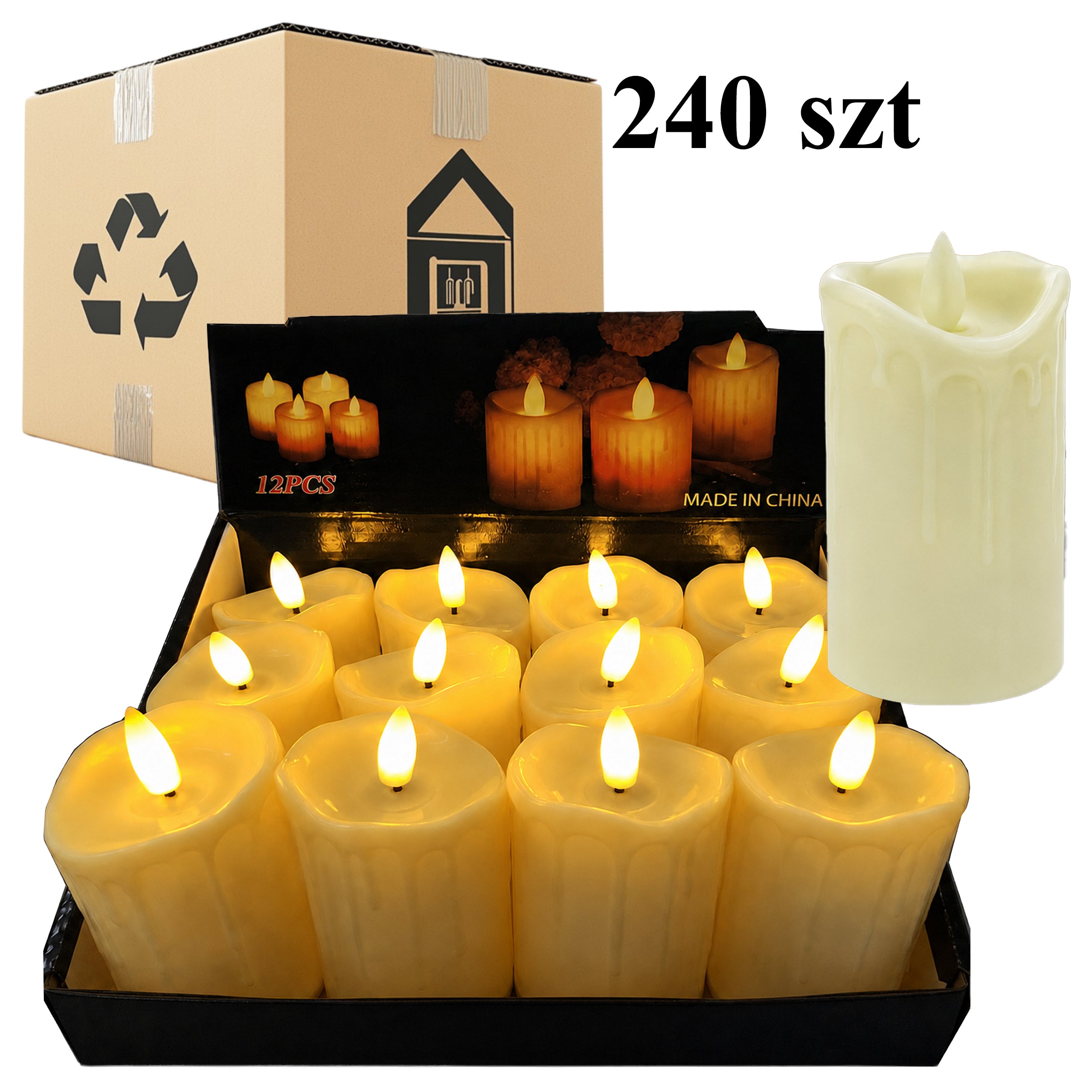 240 tk väreleva leegiefektiga LED-küünlasisusid 5 × 9 cm patareidega RC-K-454-13351