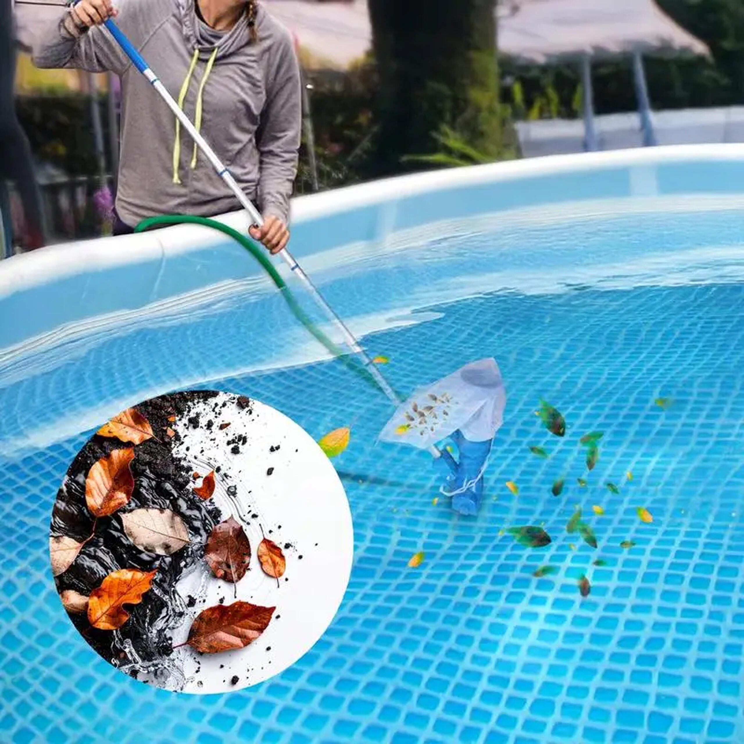 Pool and Spa Bottom Cleaning Set with Vacuum Brush and Net