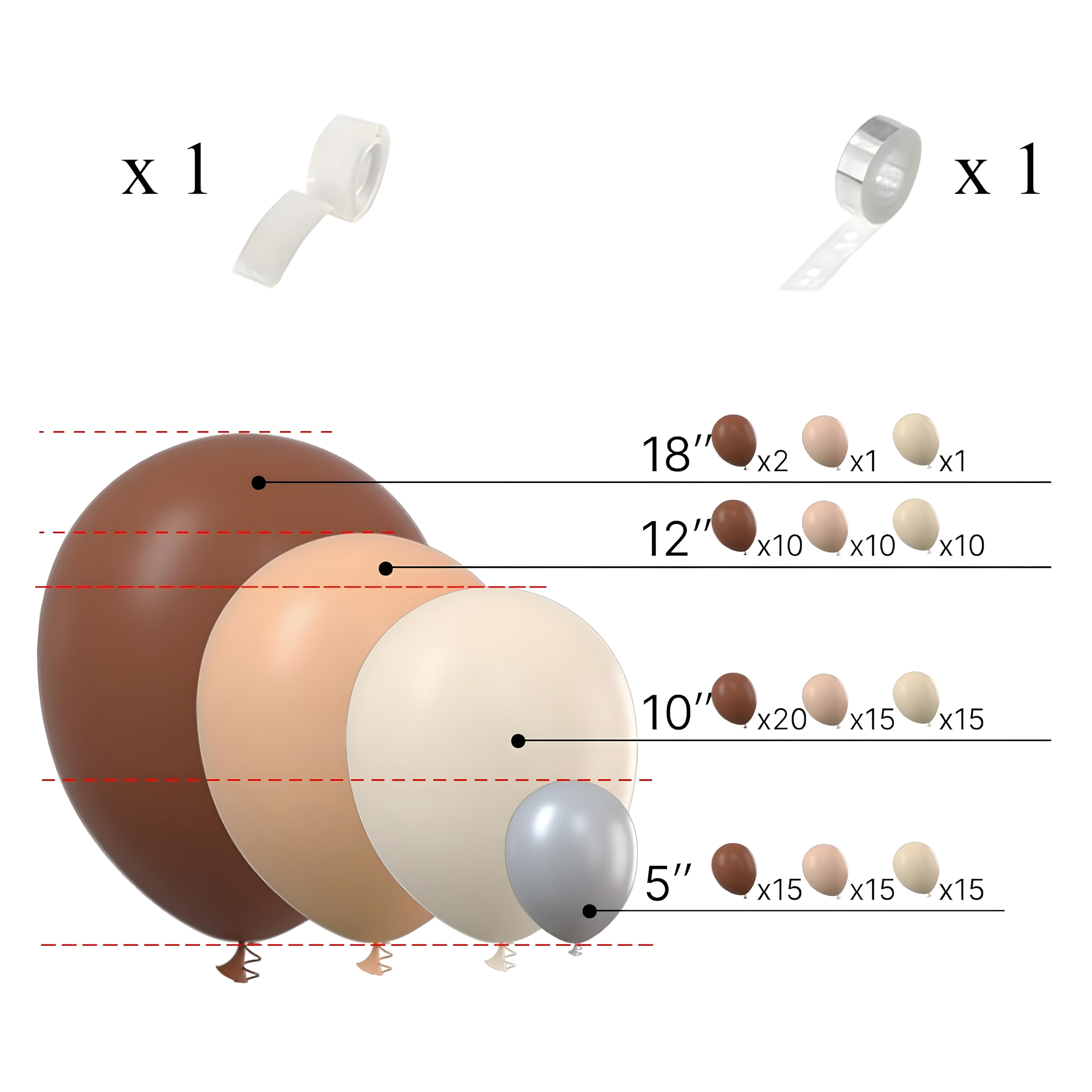 Õhupallikaare komplekt sünnipäevaks ja pulmadeks, kuldne-pruun, 141 tk