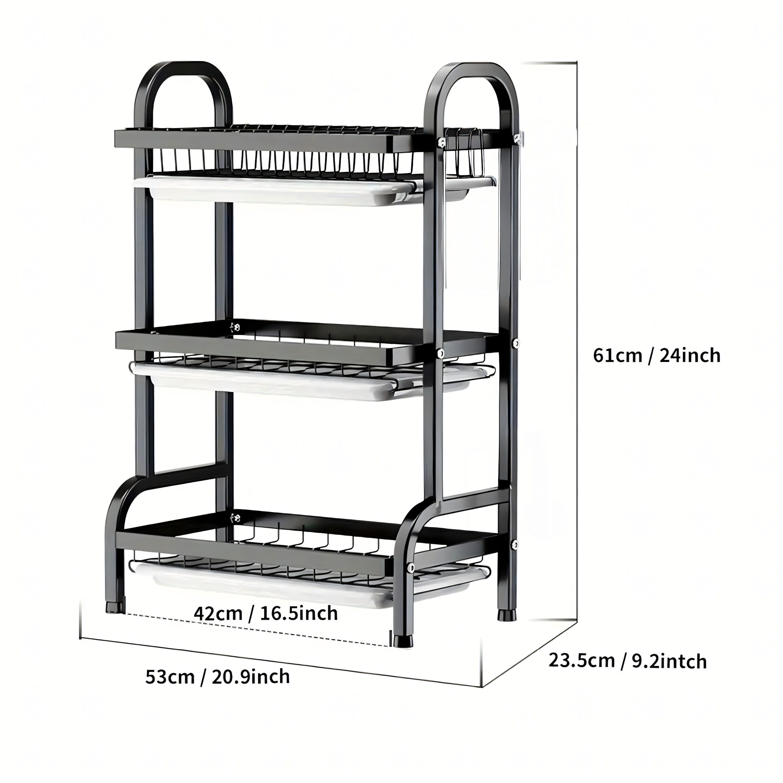 Dish Drying Rack Drainer Three-Tier Black Large XXL