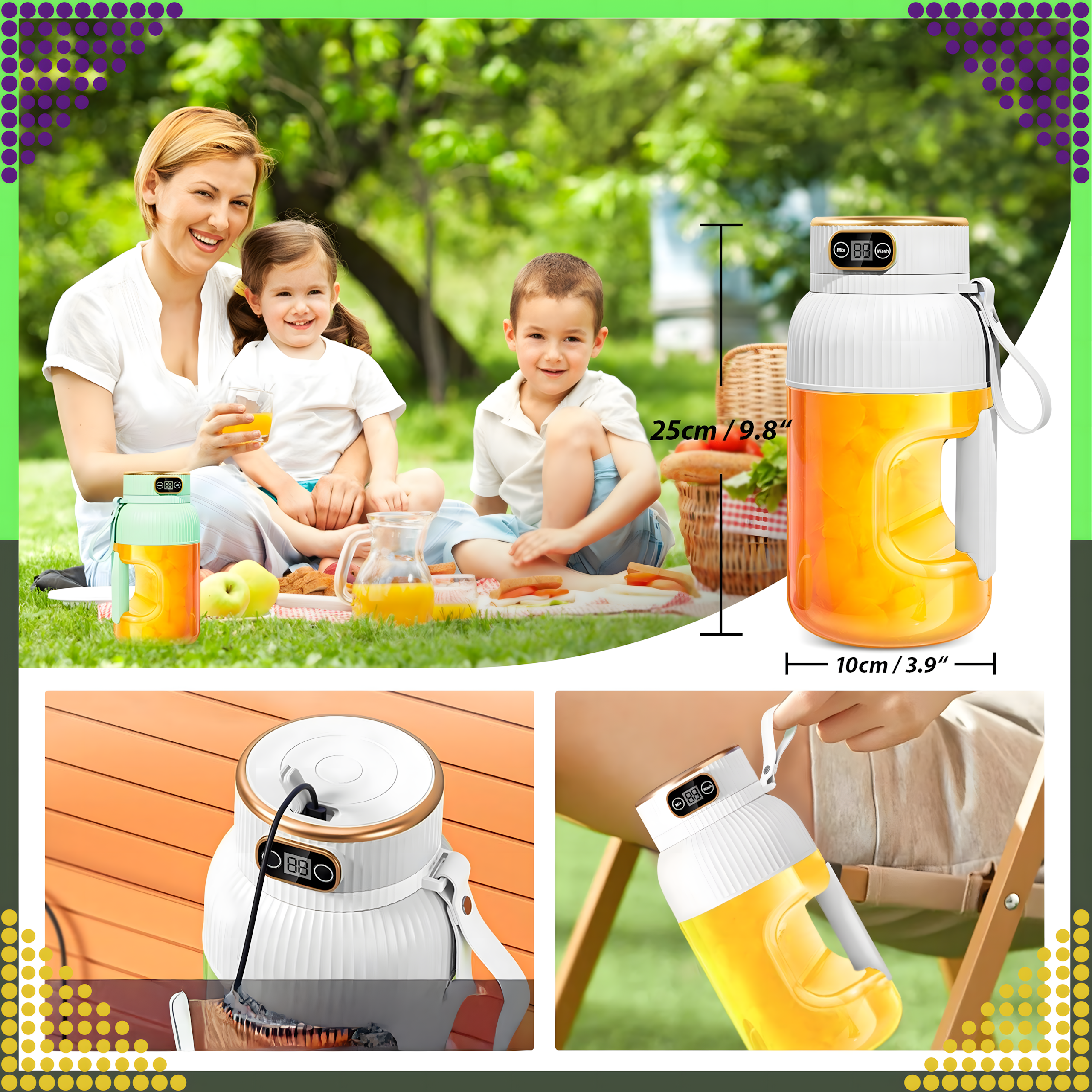 Portable Blender Mixer for Fruit Smoothies 1L Wireless USB