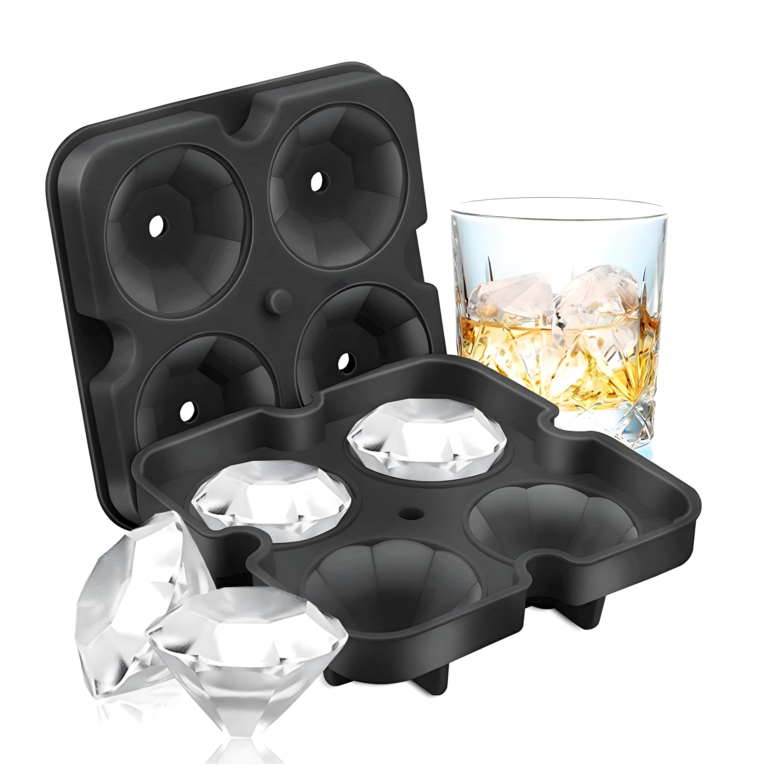 Ice Cube Mold Ice Silicone Diamonds Large XL for 4 pcs