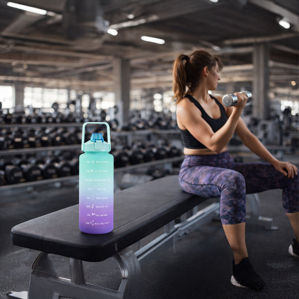 Motivational Water Bottle 2000ml 2L with Straw, Handle, and Measurement Markings