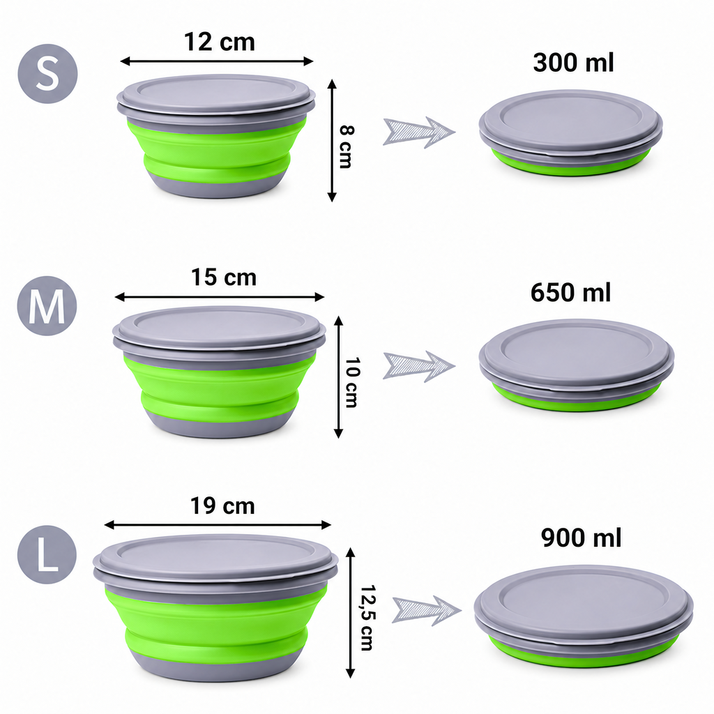 Set of 3 Collapsible Silicone Bowls Food Storage Containers for Travel 3 pcs