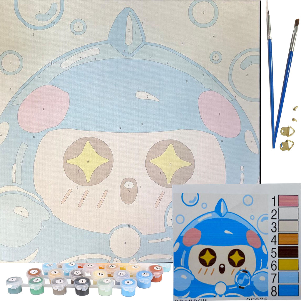 Numbrite järgi värvimise pilt raamiga ja pintslite komplekt 30x30 lastele