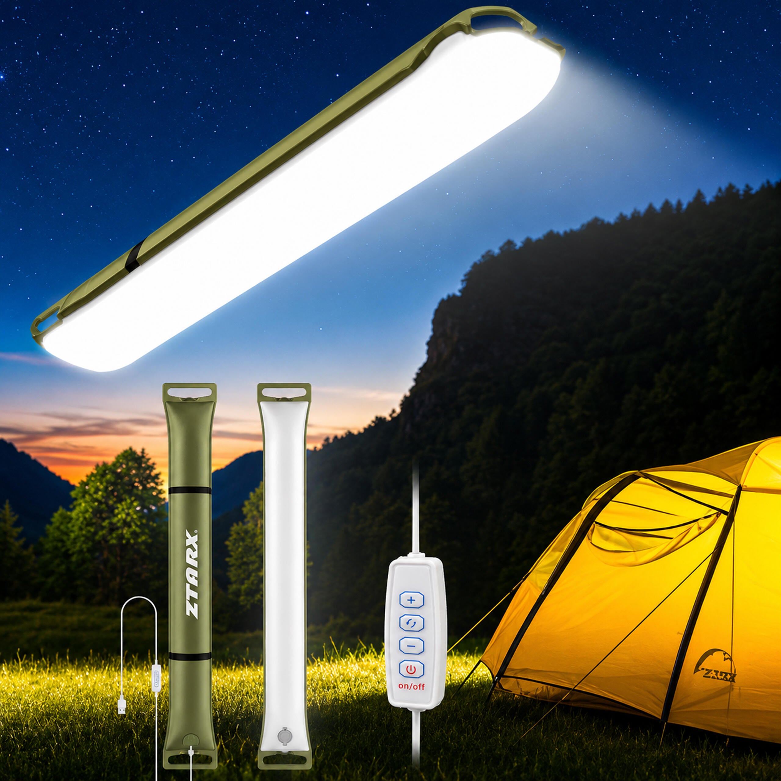 Täispuhutav USB-laetav LED-matkalatern 500 lm 90 × 12 cm RC-K-2603