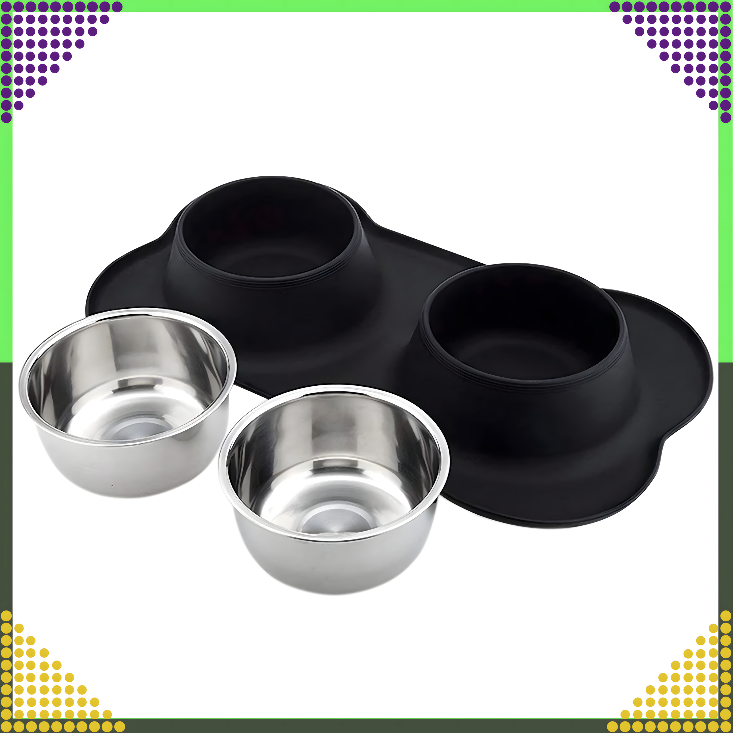 Kahe kausiga koera ja kassi sööginõu, metallist, libisemisvastane, 2 kaussi + alus