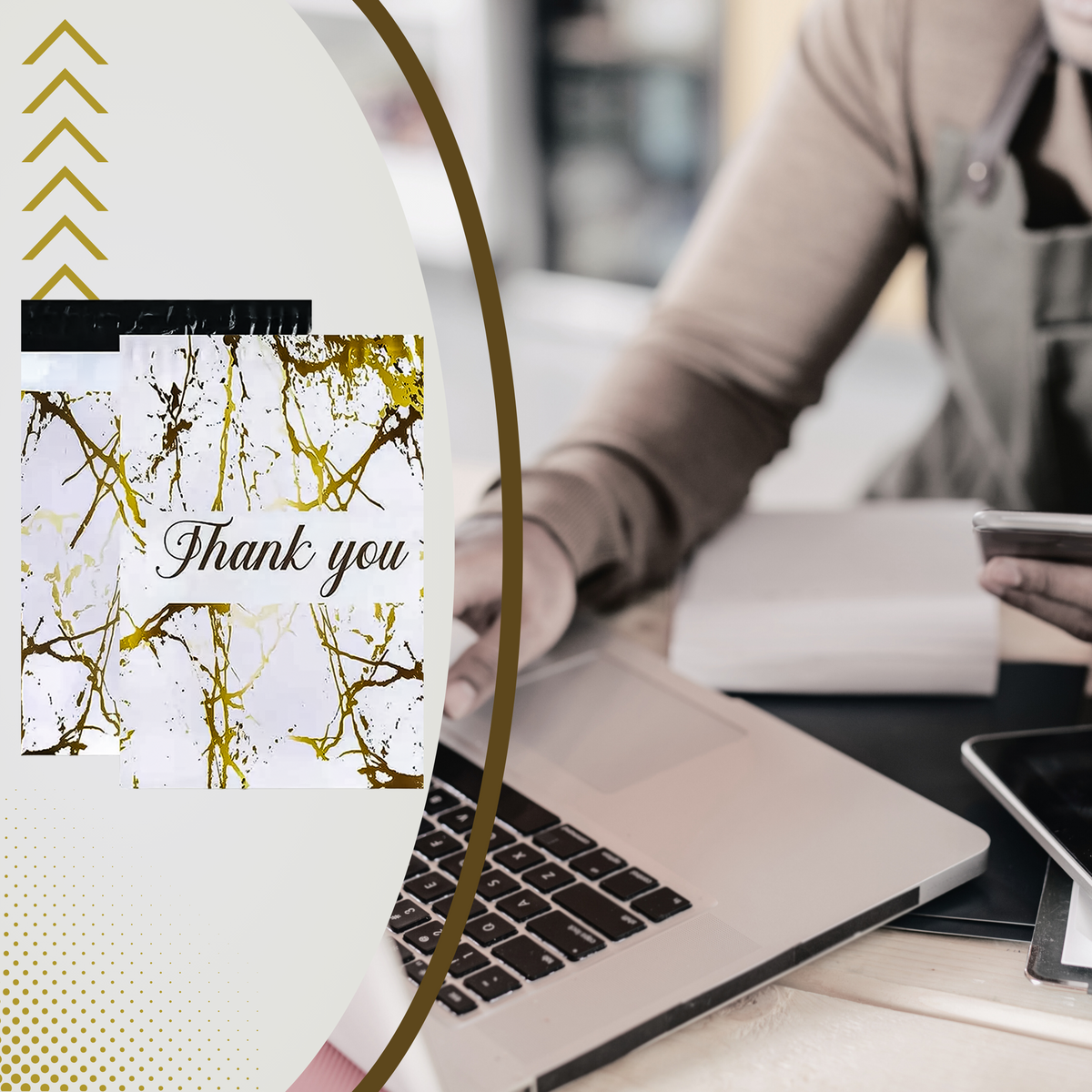 Kullerpolüümbrikud kuldse marmormustriga „Thank You“ 255 × 370 mm, 50 tk RC122-12179
