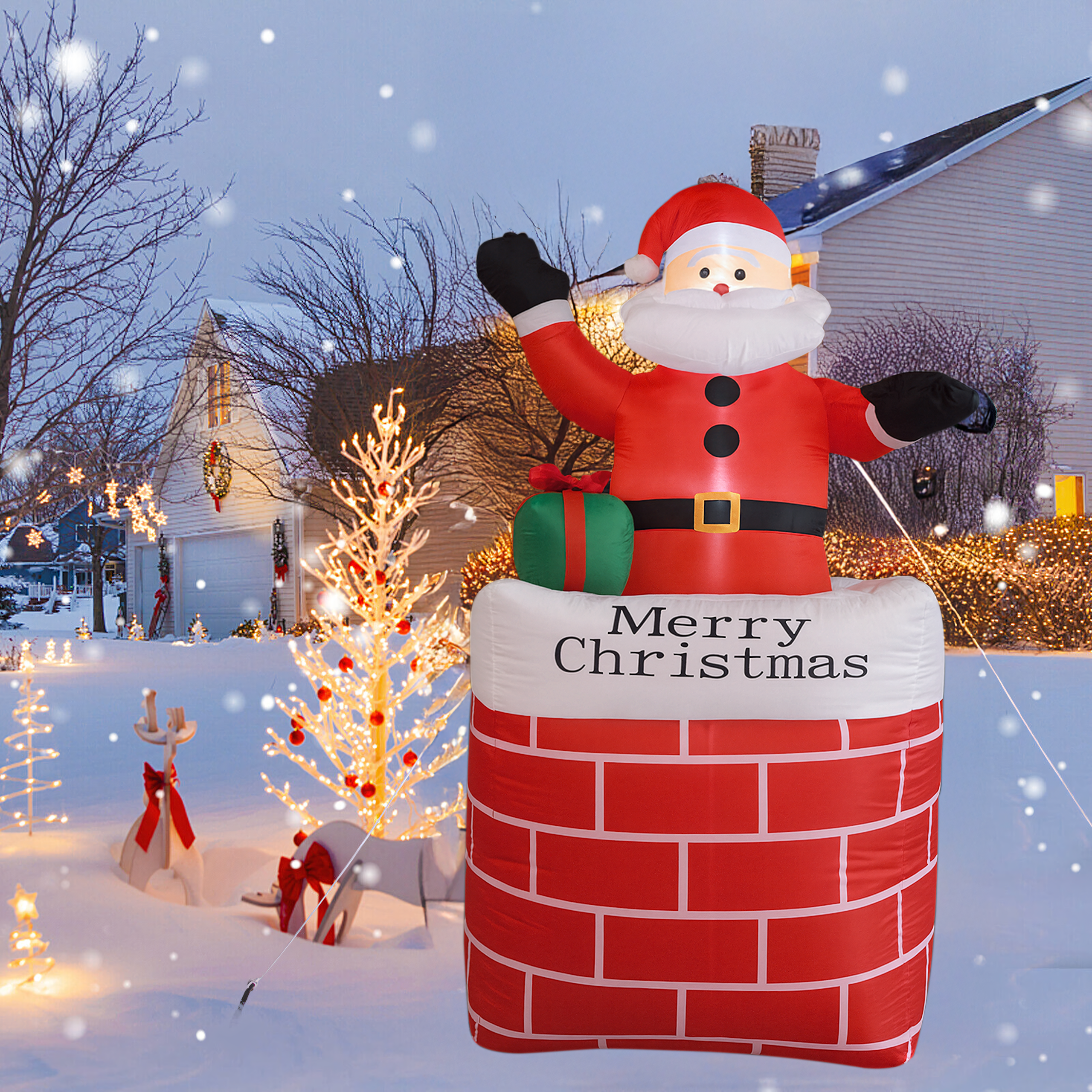 Täispuhutav jõuluvana korstnas jõulukaunistus valgustatud LED 150 cm