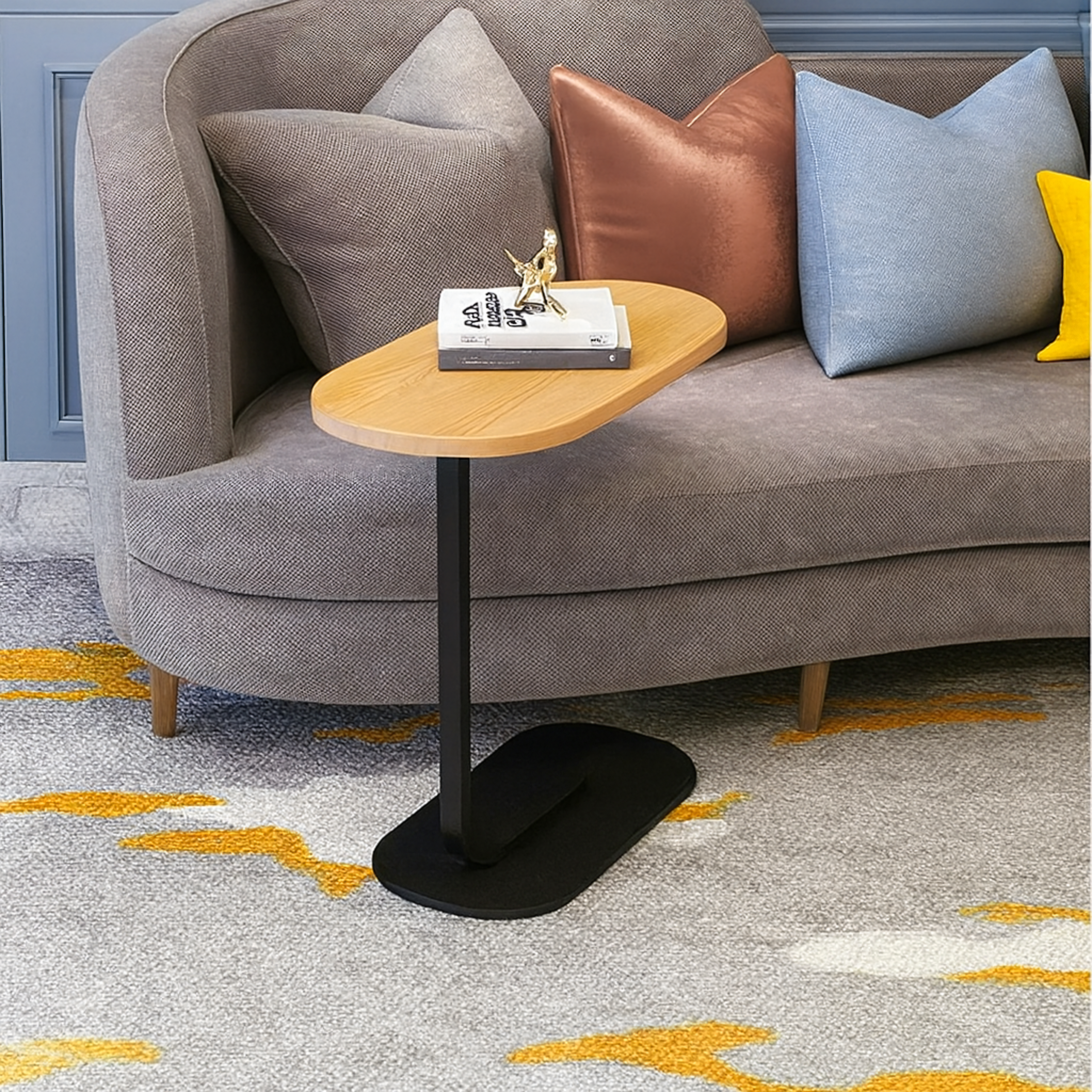 Modern C-Shaped Side Coffee Table for Living Room