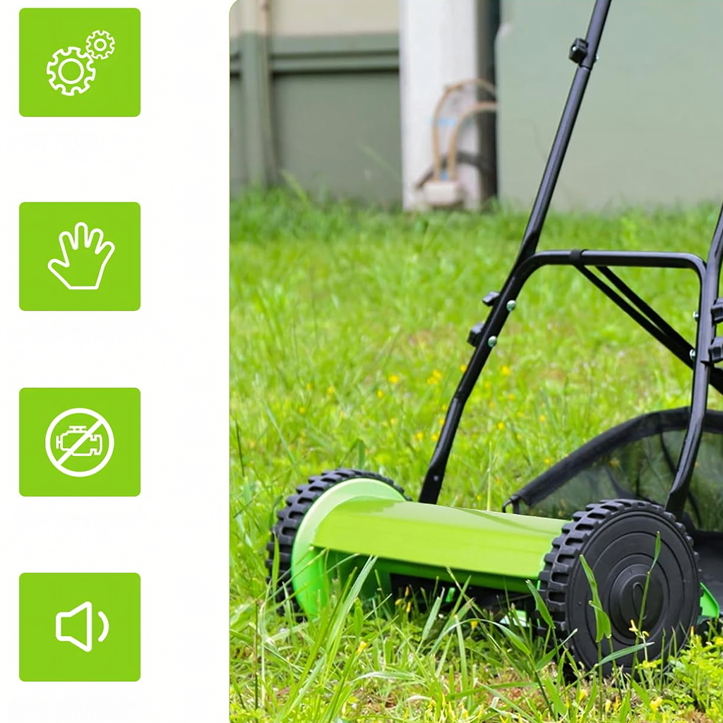 16" 40 cm Manual Reel Lawn Mower with Grass Catcher 32 pcs