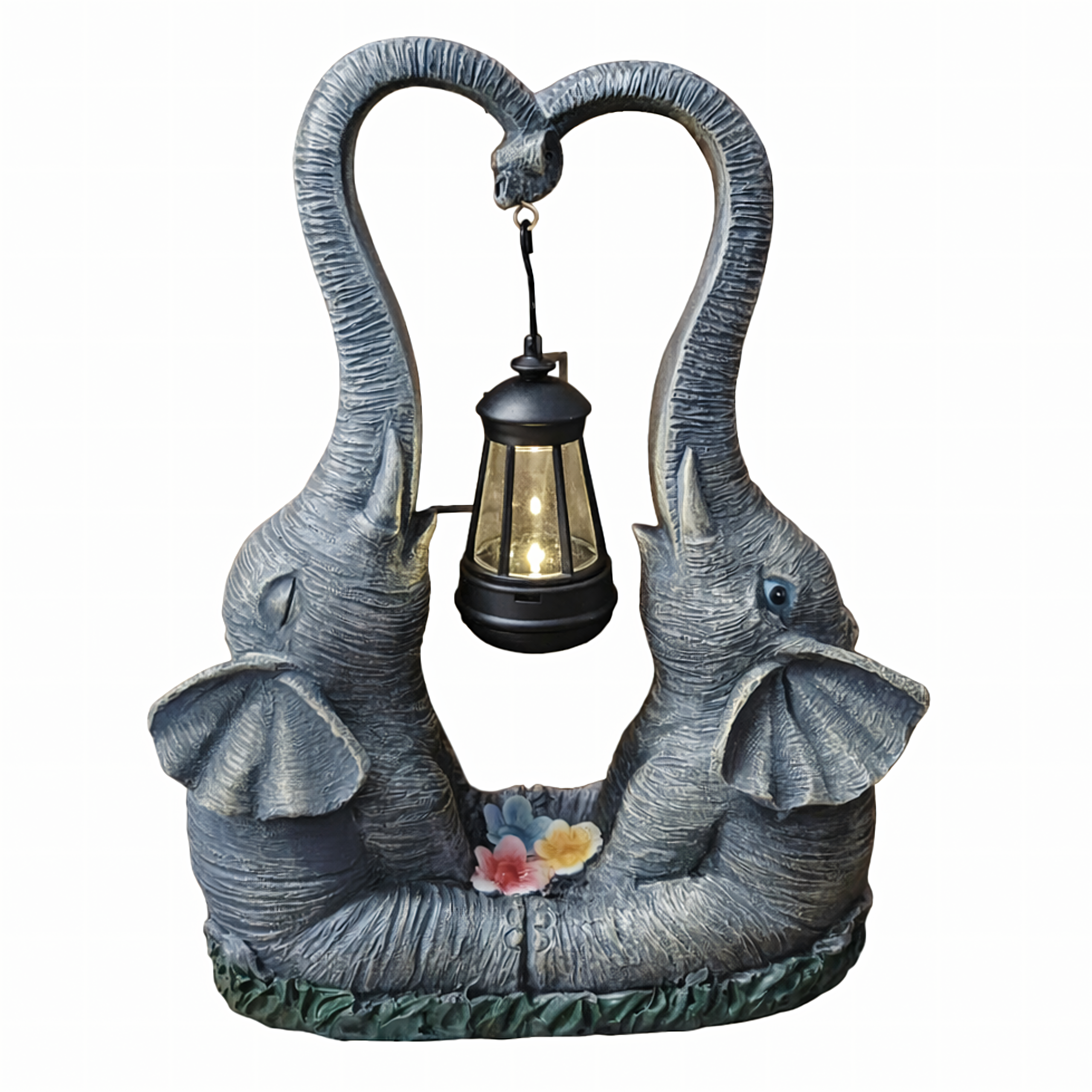 Solar LED Garden Elephant Figurine Lamp with Lantern