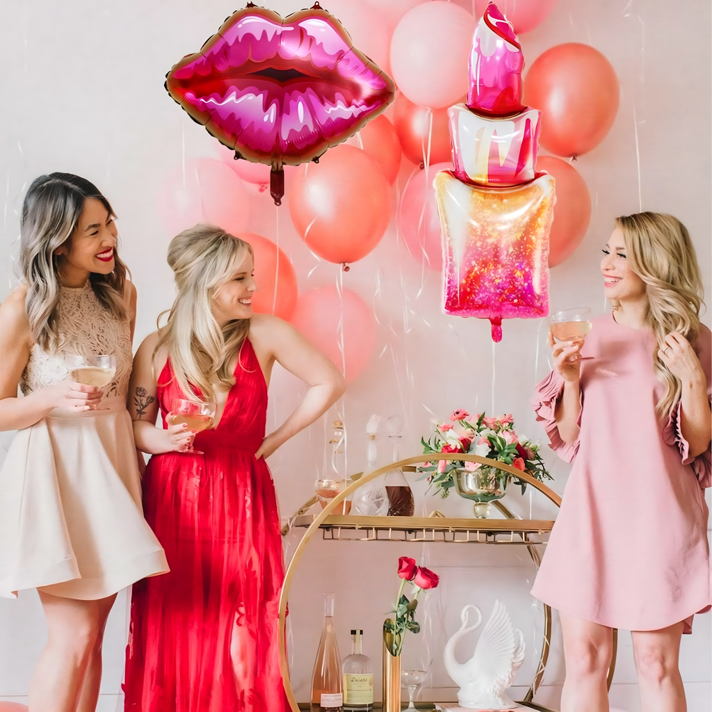 Tüdrukute sünnipäeva õhupallide komplekt Huulepulk, Huuled, Palju õnne sünnipäevaks 5 tk