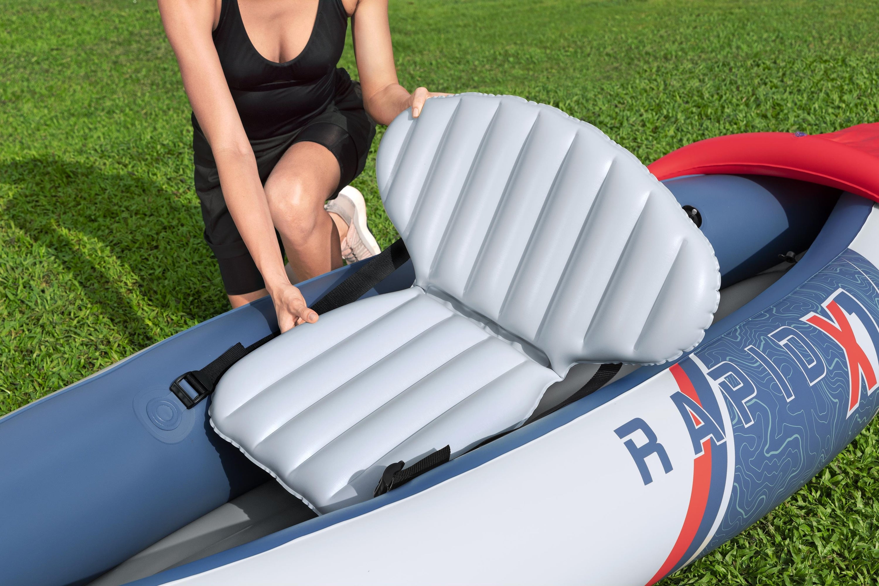 Bestway 65176 Rapid X1 täispuhutav ühe inimese kajaki komplekt pumba, aeru ja kotiga