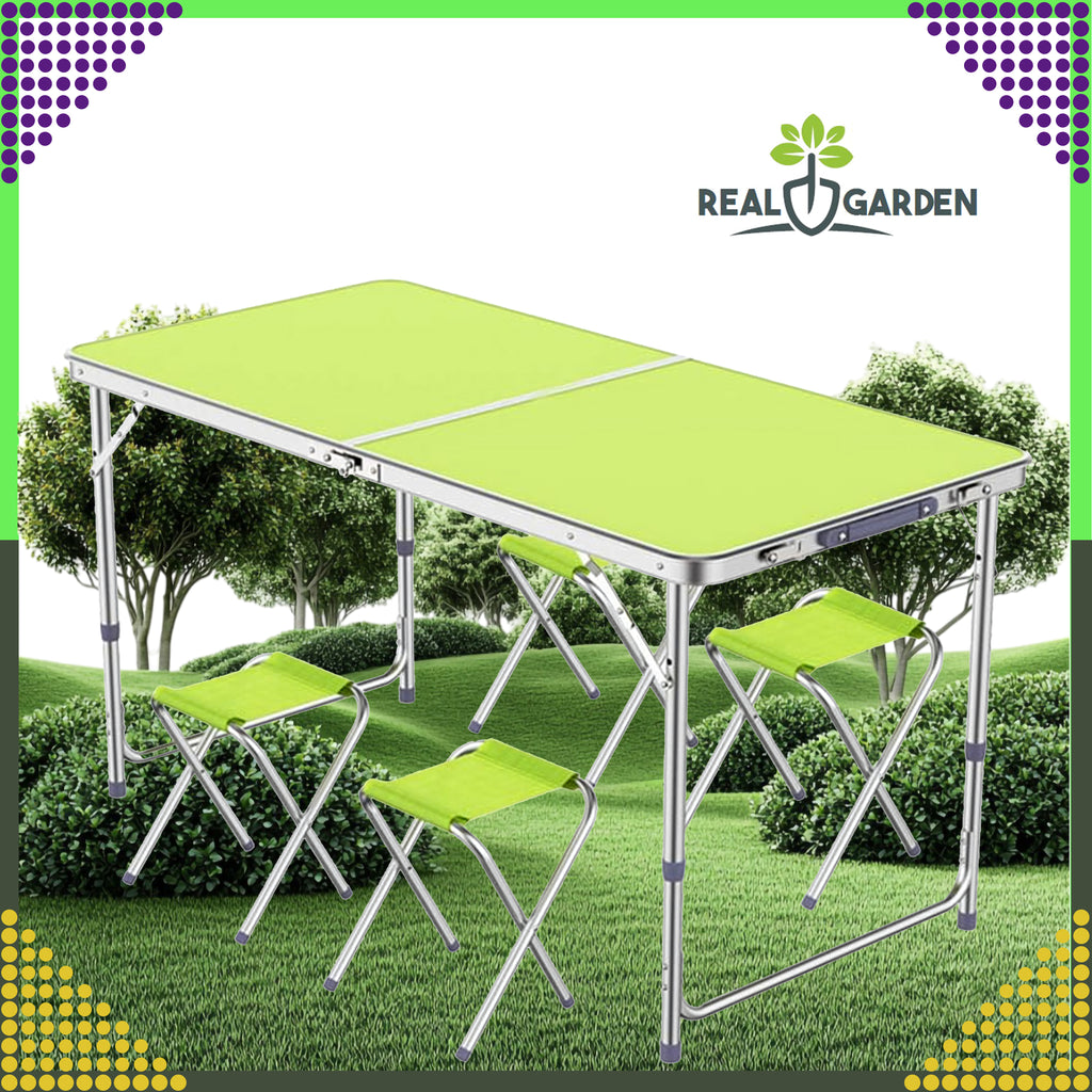 Set: Folding Camping Tourist Table, Large, 4 Chairs, Suitcase