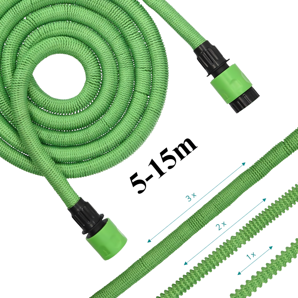 Laiendatav elastne aiavoolik 1/2 tolli 5-15m universaalse ühenduse ja pihustipüstoliga