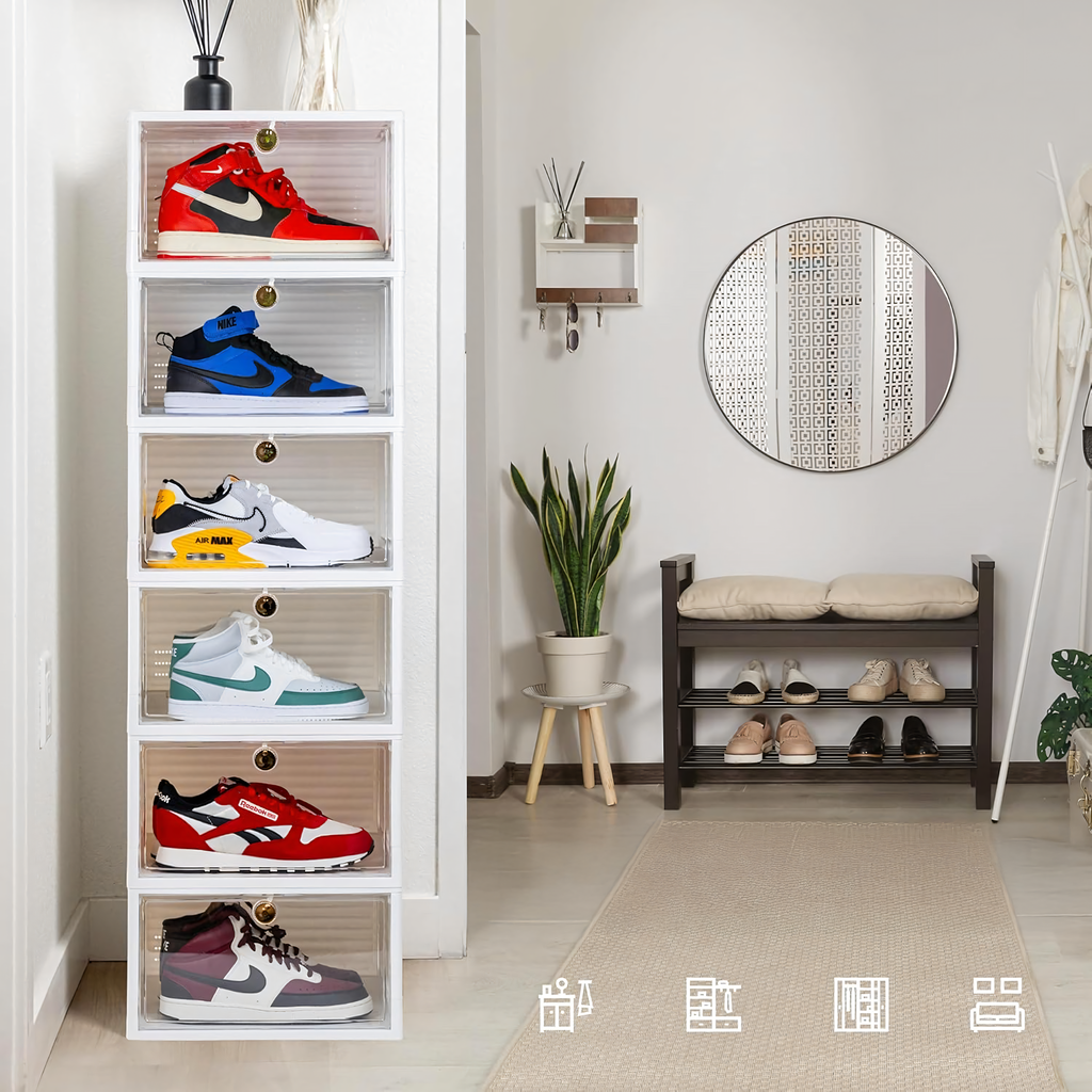 Box Container Shoe Organizer with Flap Closet Box White