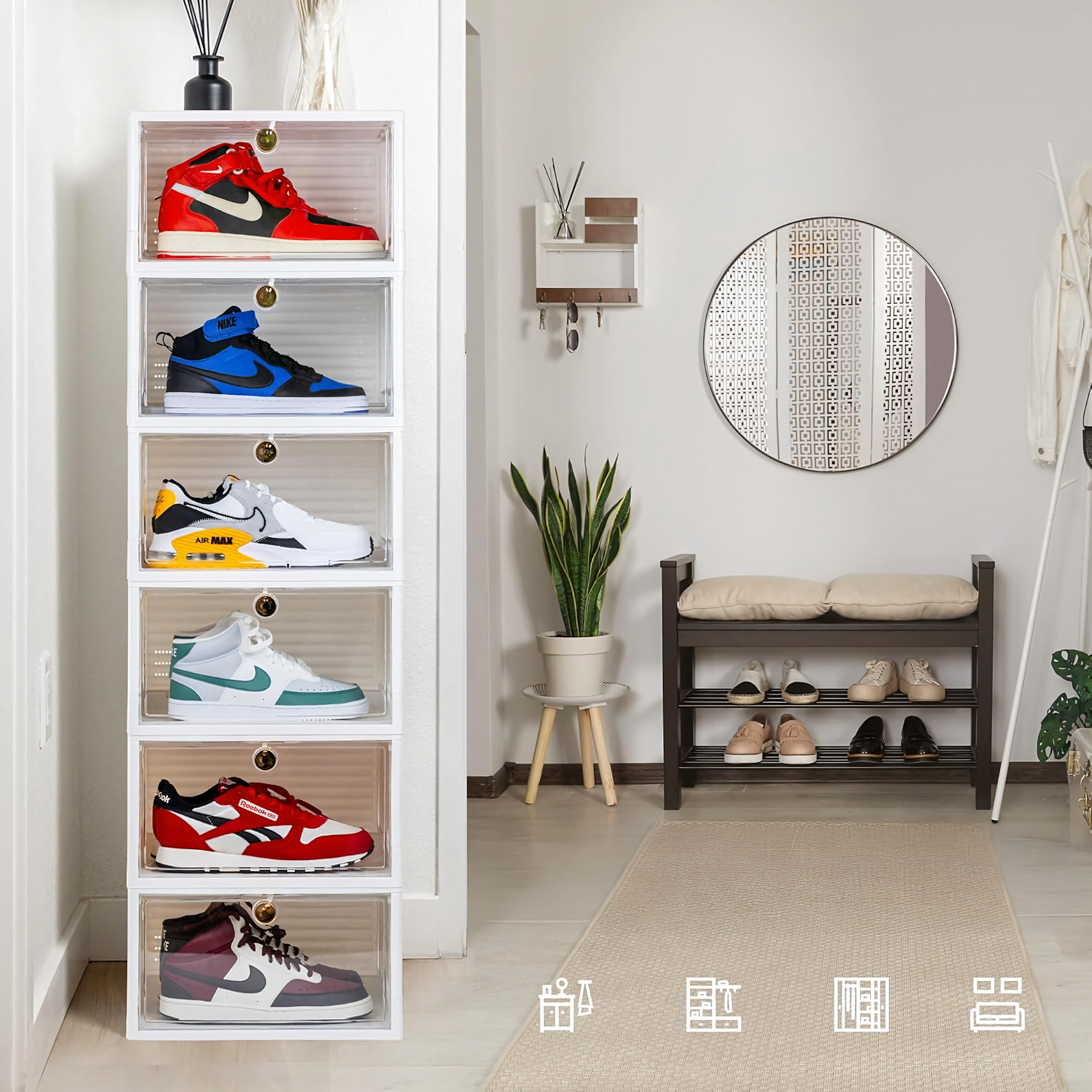 Box Container Shoe Organizer with Flap Closet Box White