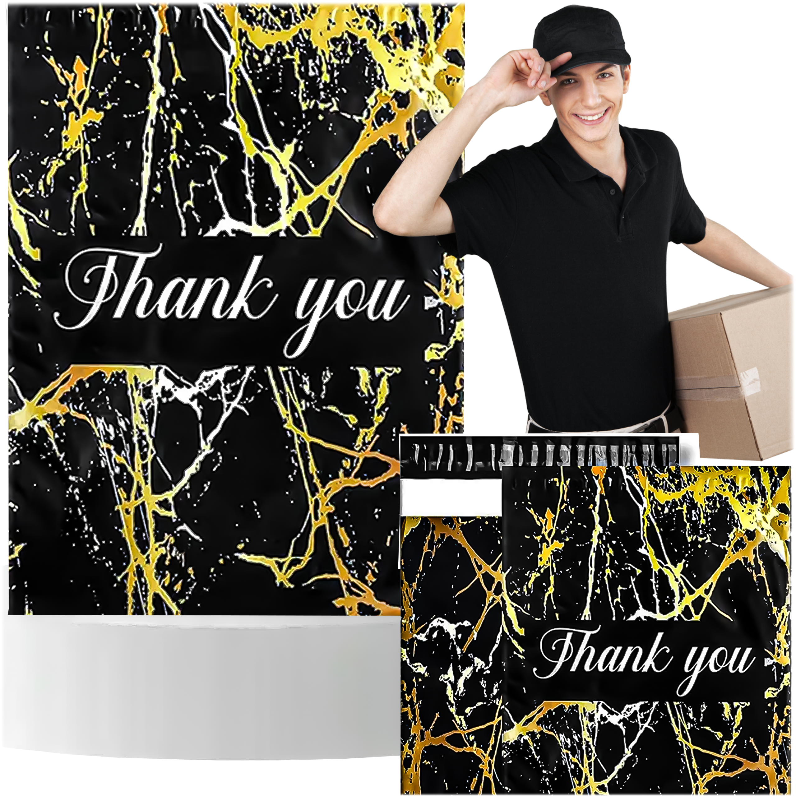 TUGEVAD KULLERIPAKID 255X370 KULDNE MARMOR AITÄH 50 TK.