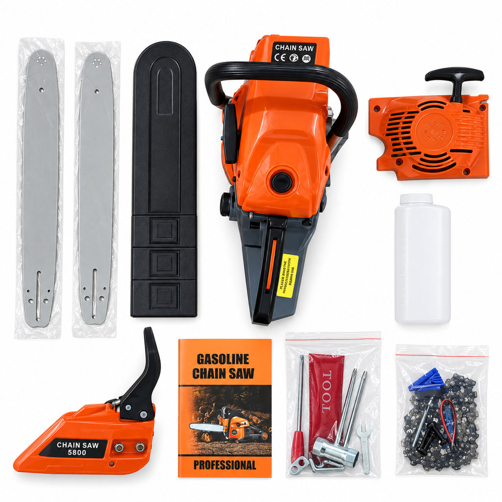 Gasoline Chainsaw Wood Cutting Set 5.8kW 58cm Guide Bar