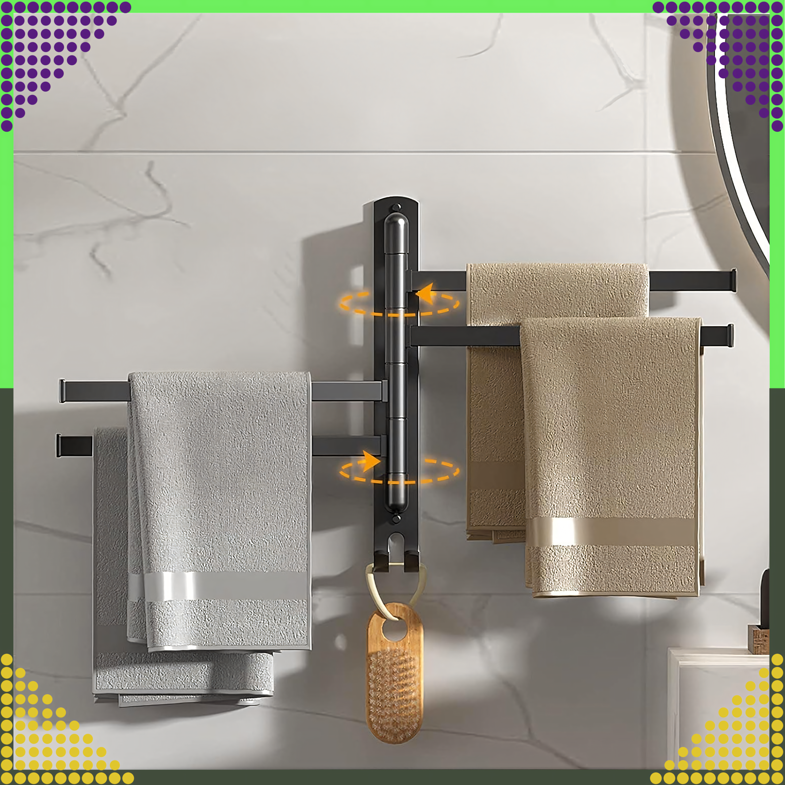 Rotating Bathroom Kitchen Wall Mounted Towel Rack