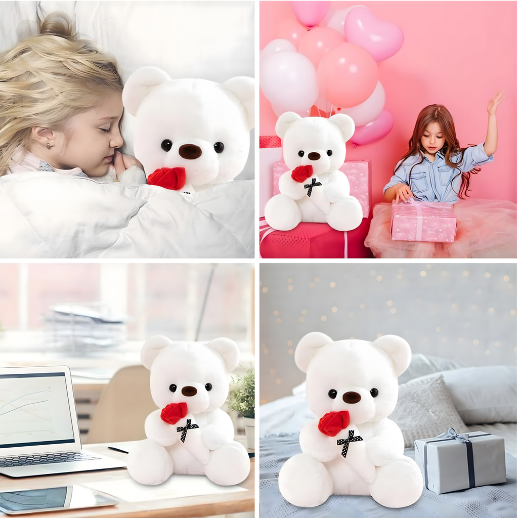 40x Valge kaisukaru tüdrukule 32 cm punase roosi ja lipsuga