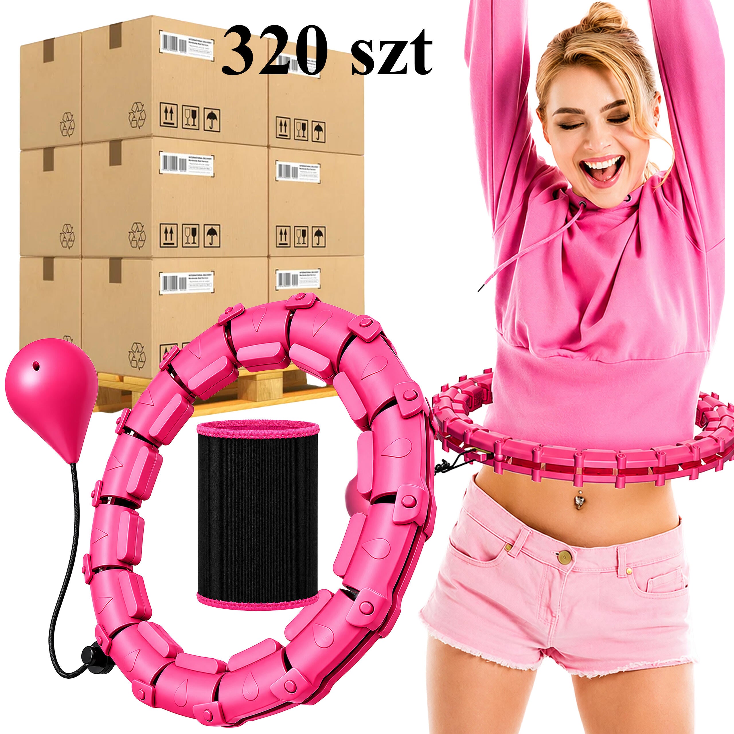 320x Hula Hoop raskuse ja massaažisõlmedega, kokkupandav, vööga