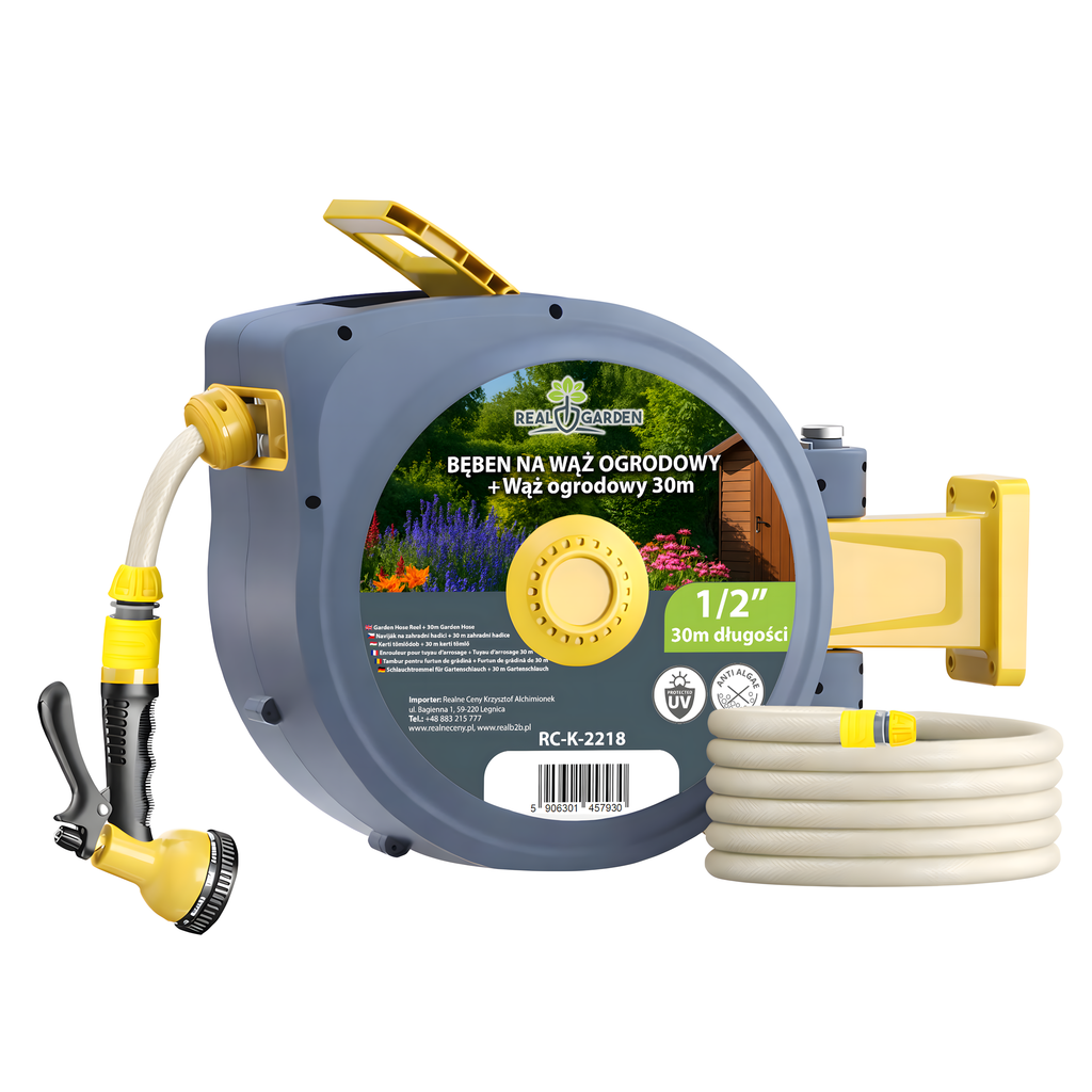 Automatic Wall-Mounted Hose Reel 1/2" 30m Set