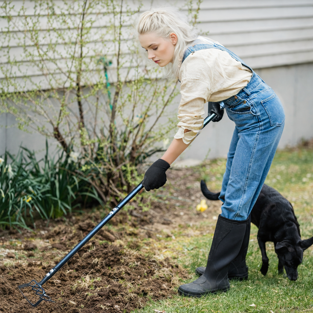 Garden Hoe with Metal Handle and 3-Section Claw Rake 120cm