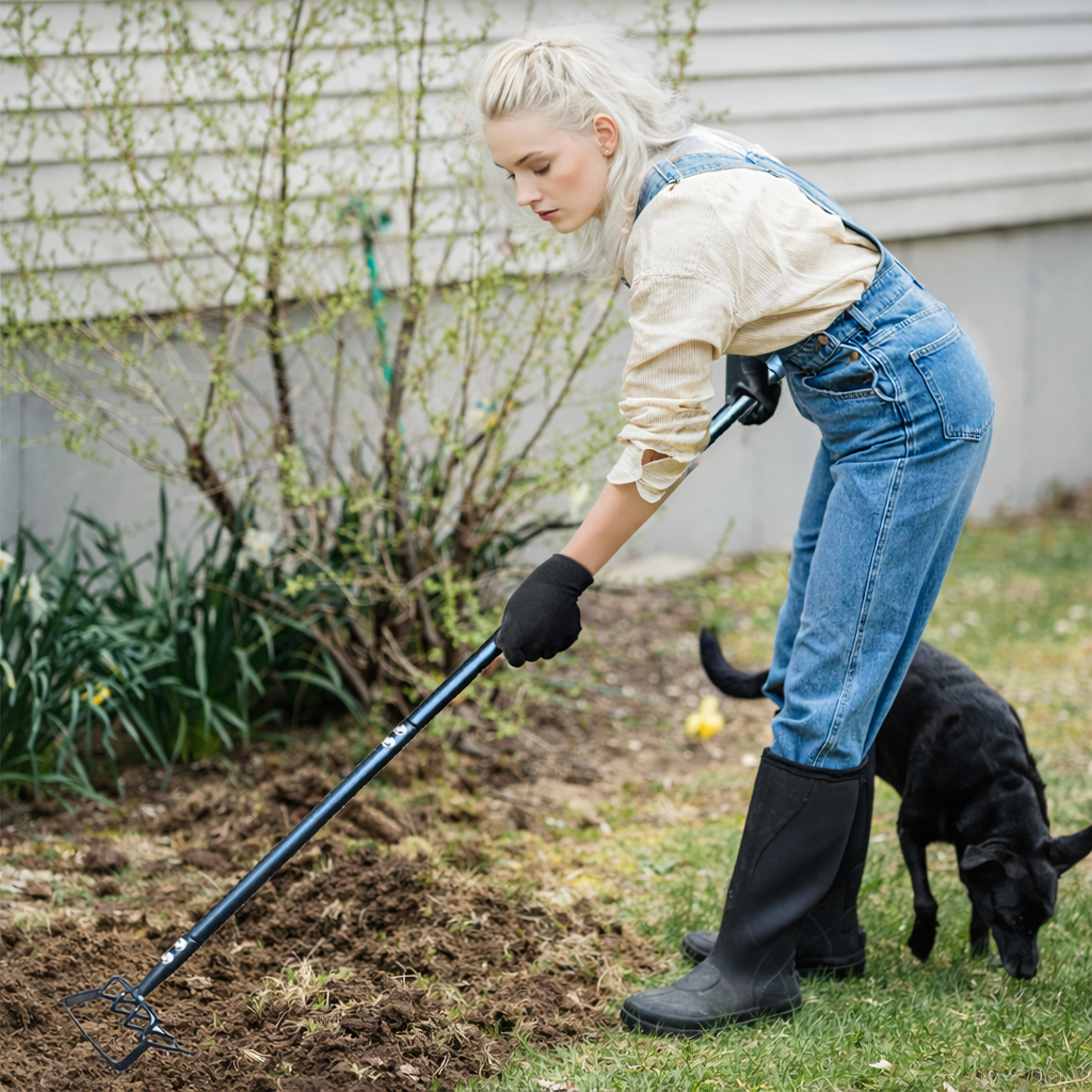 Garden Hoe with Metal Handle and 3-Section Claw Rake 120cm