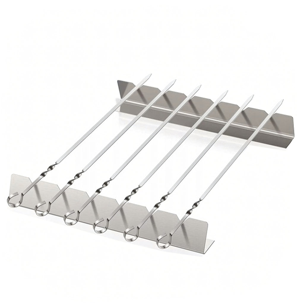 6x 6 Steel Skewers for Barbecue with Stand and Bag Set