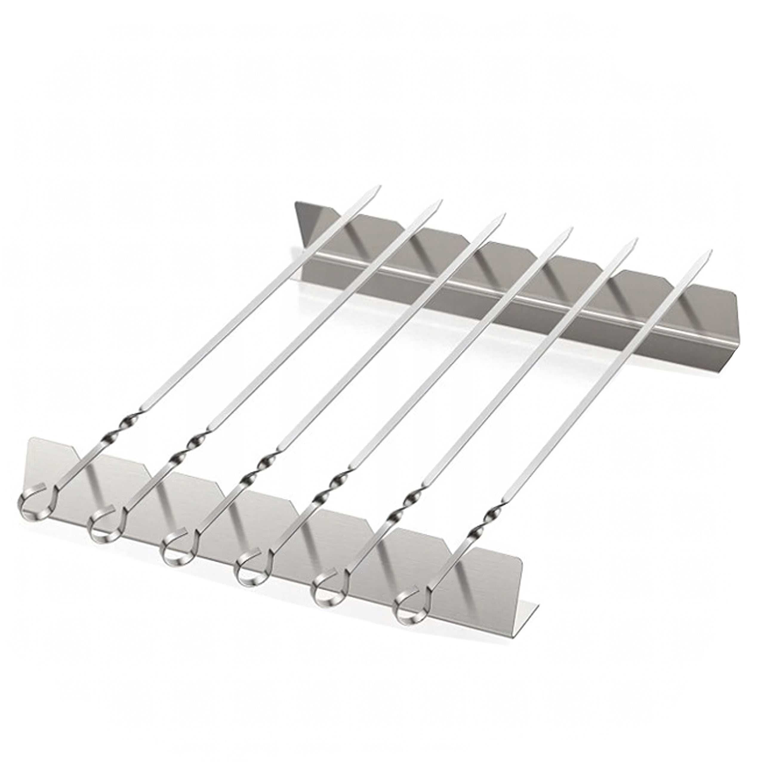 6x 6 Steel Skewers for Barbecue with Stand and Bag Set