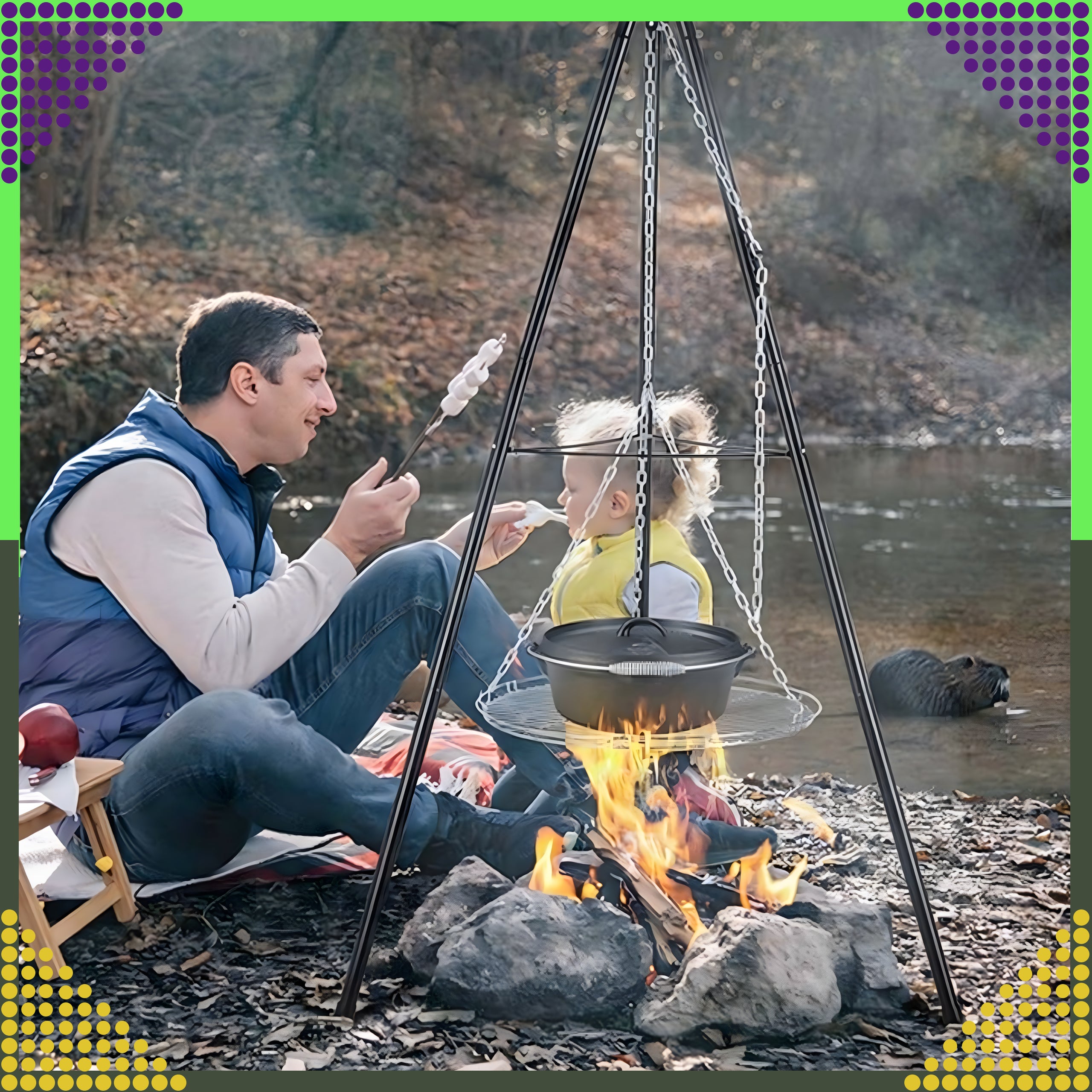 Fireplace Tripod Fire Grill Garden Hanging Large Fire Grate