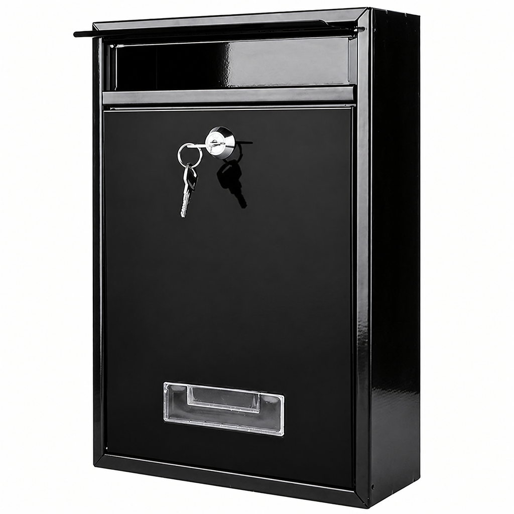 Black Steel Mailbox with Key Lock and Window