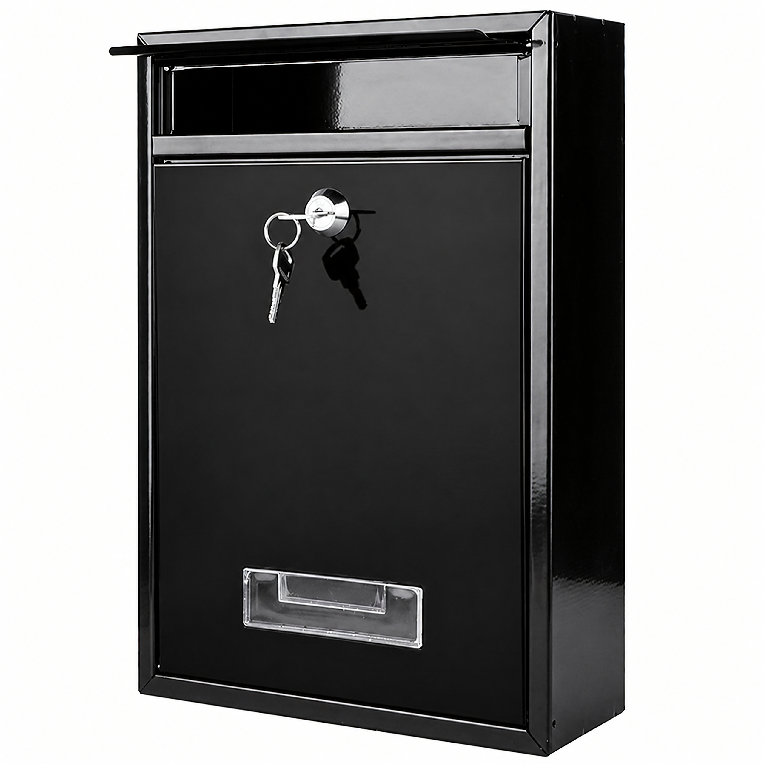 Black Steel Mailbox with Key Lock and Window