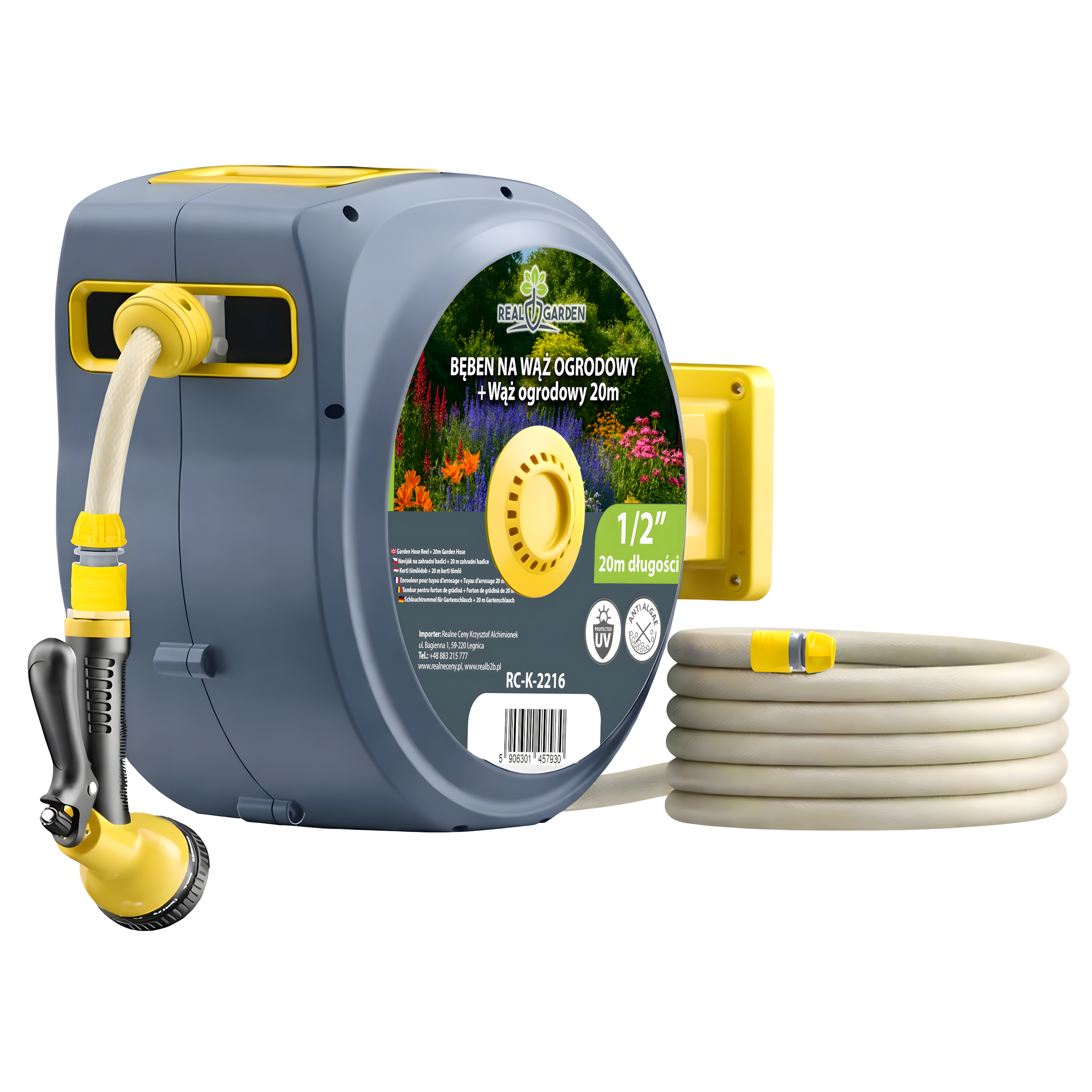 35x automaatne seinale paigaldatav aiavoolikurull 1/2" 20m
