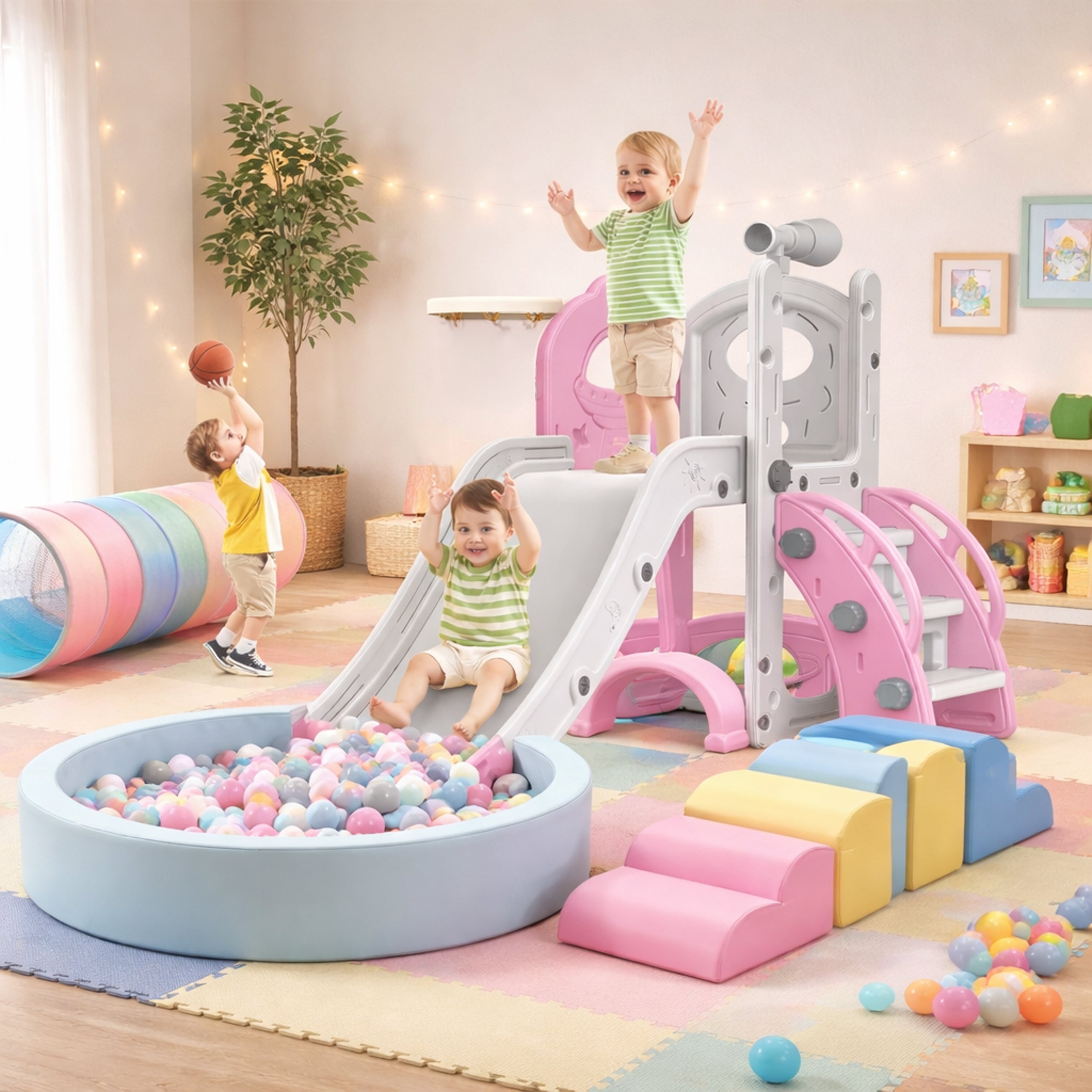 Freestanding Children's Slide with Ladder for Home