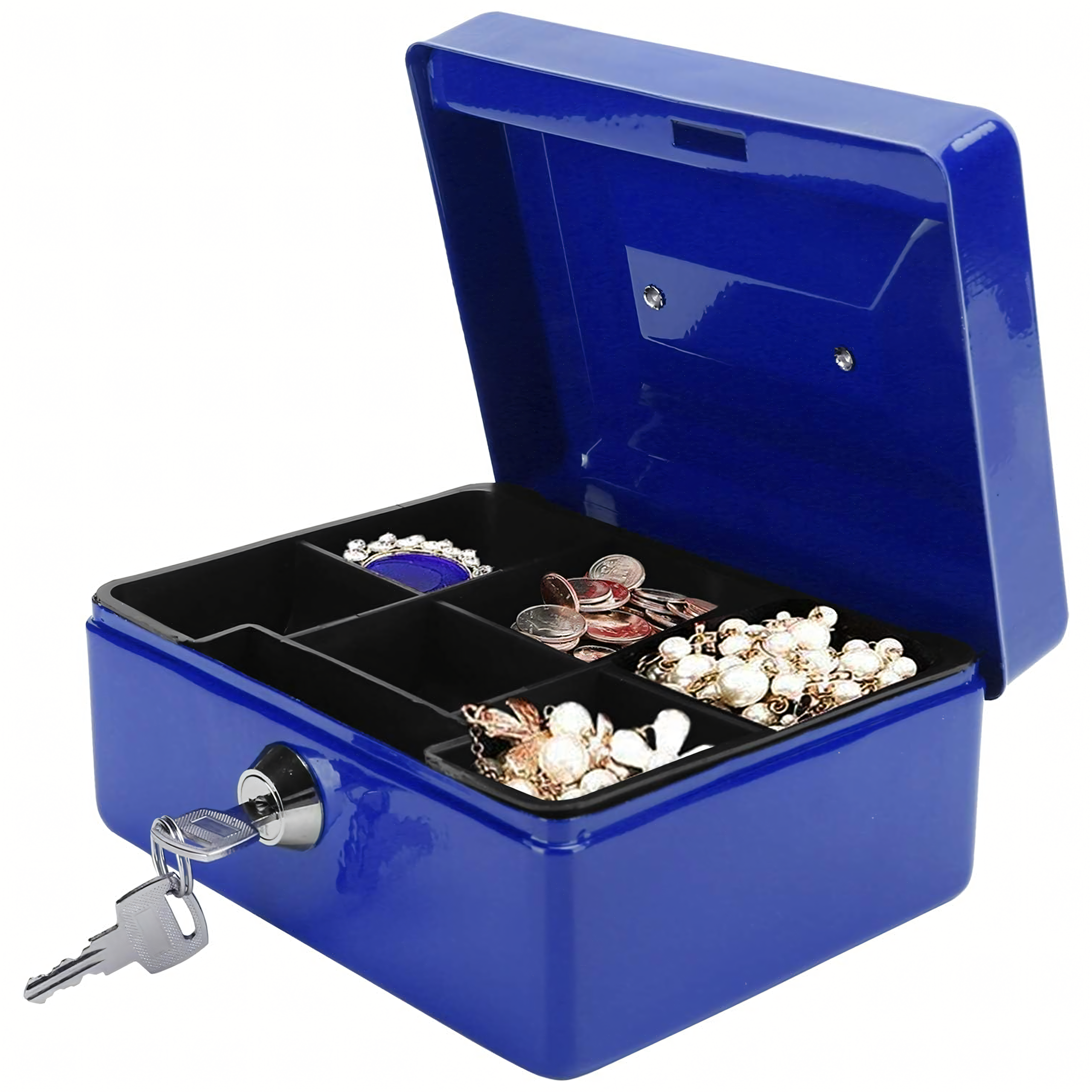 Metallist rahakast müntide, rahatähtede ja dokumentide turvaliseks hoidmiseks, võtmetega