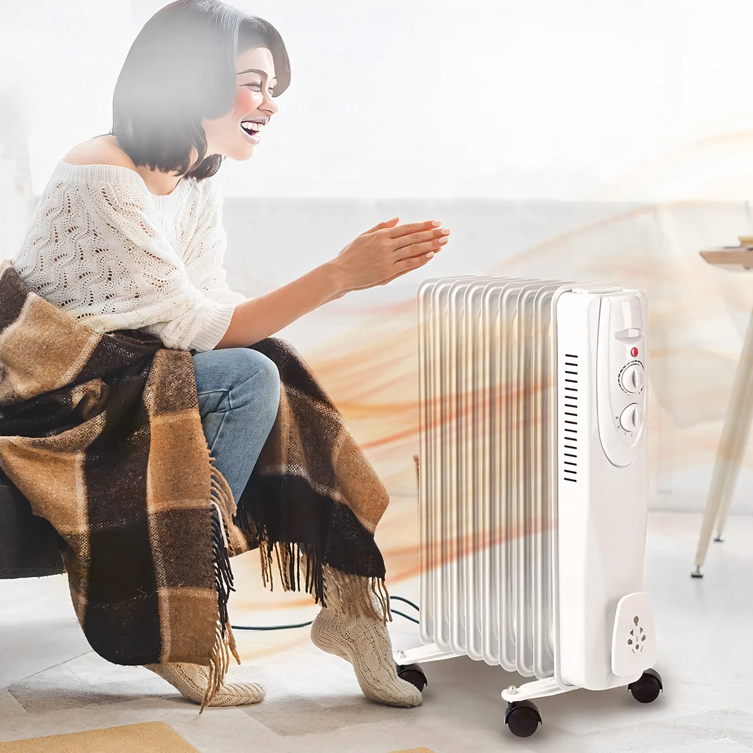 Electric Oil Radiator Thermostat Energy-Saving 1500W 7-Rib Large