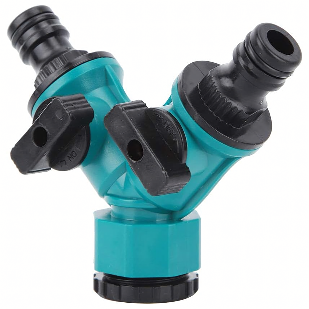2-Way Garden Hose Tap Connector Reducer 1/2" to 3/4" with Valves