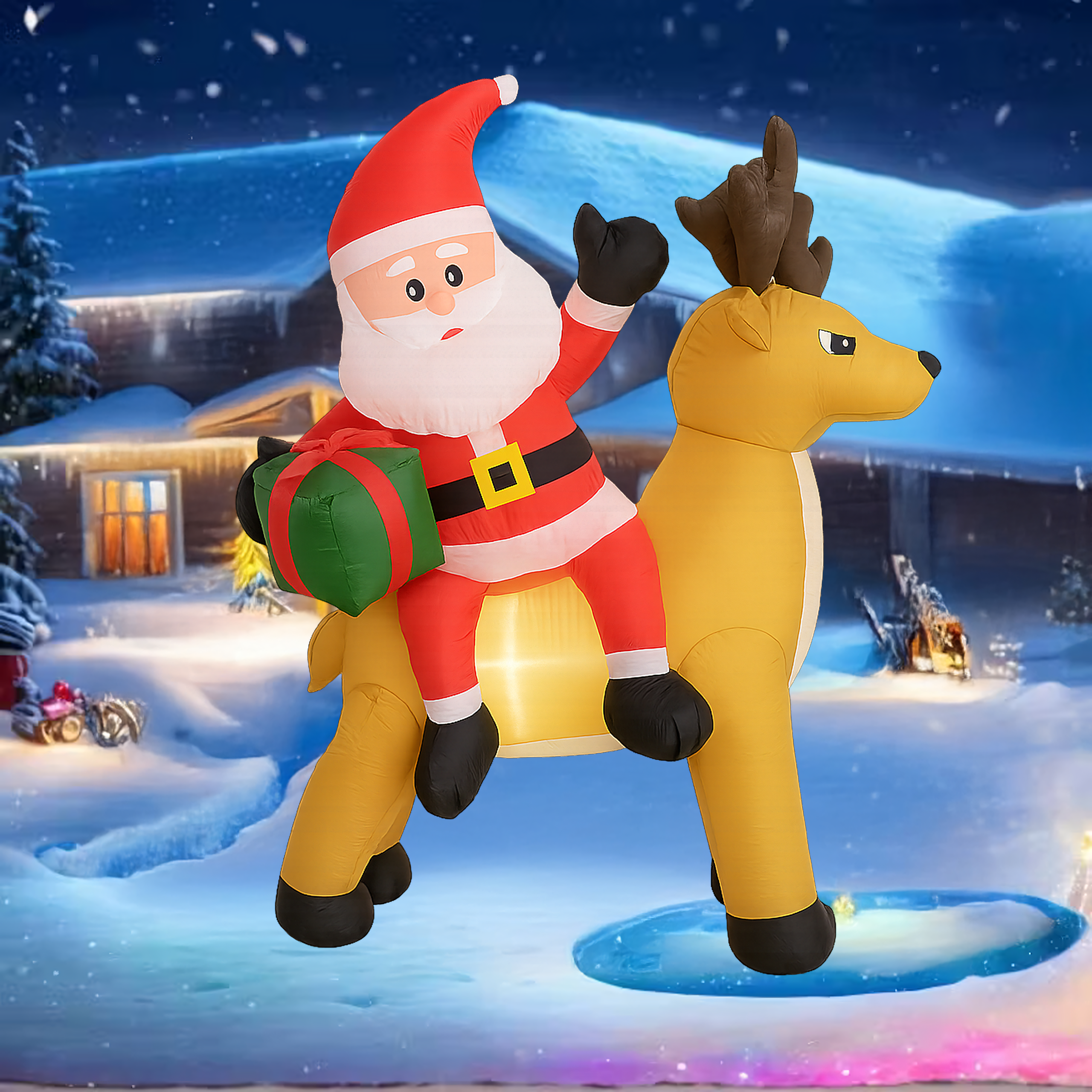 Täispuhutav jõuluvana põhjapõdraga 1.5m jõulukaunistus LED-taustvalgustusega