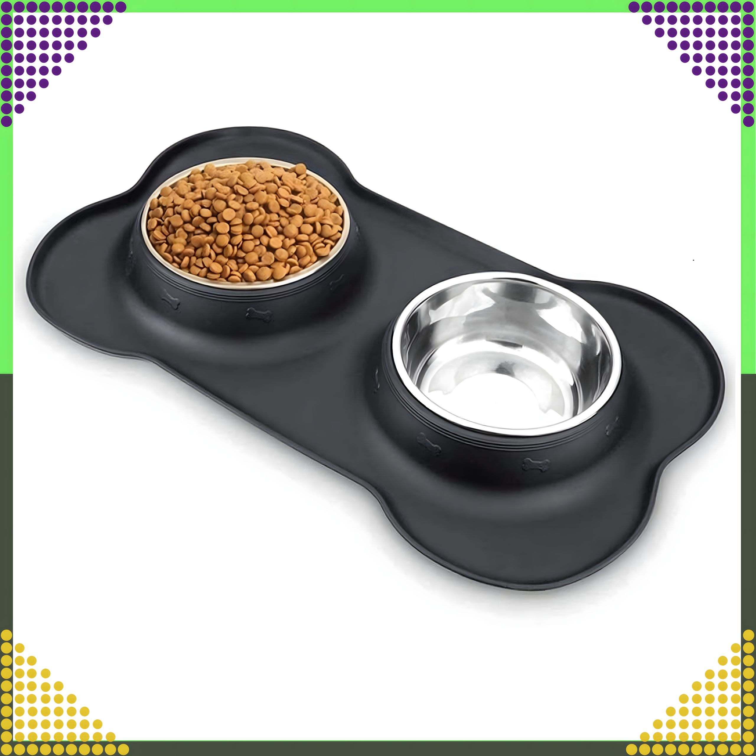 Kahe kausiga koera ja kassi sööginõu, metallist, libisemisvastane, 2 kaussi + alus