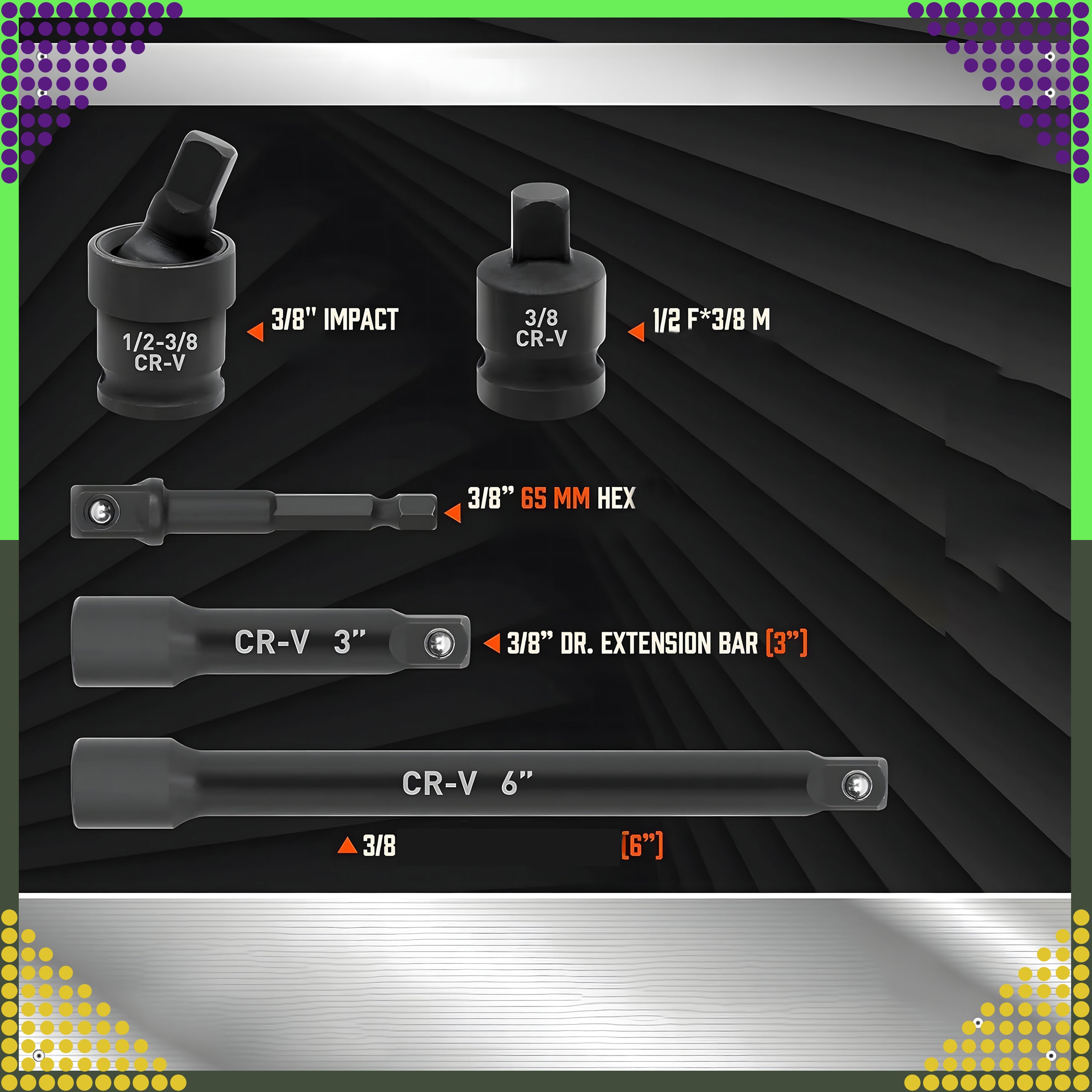 3/8" löökpadrunite komplekt, 50 tk