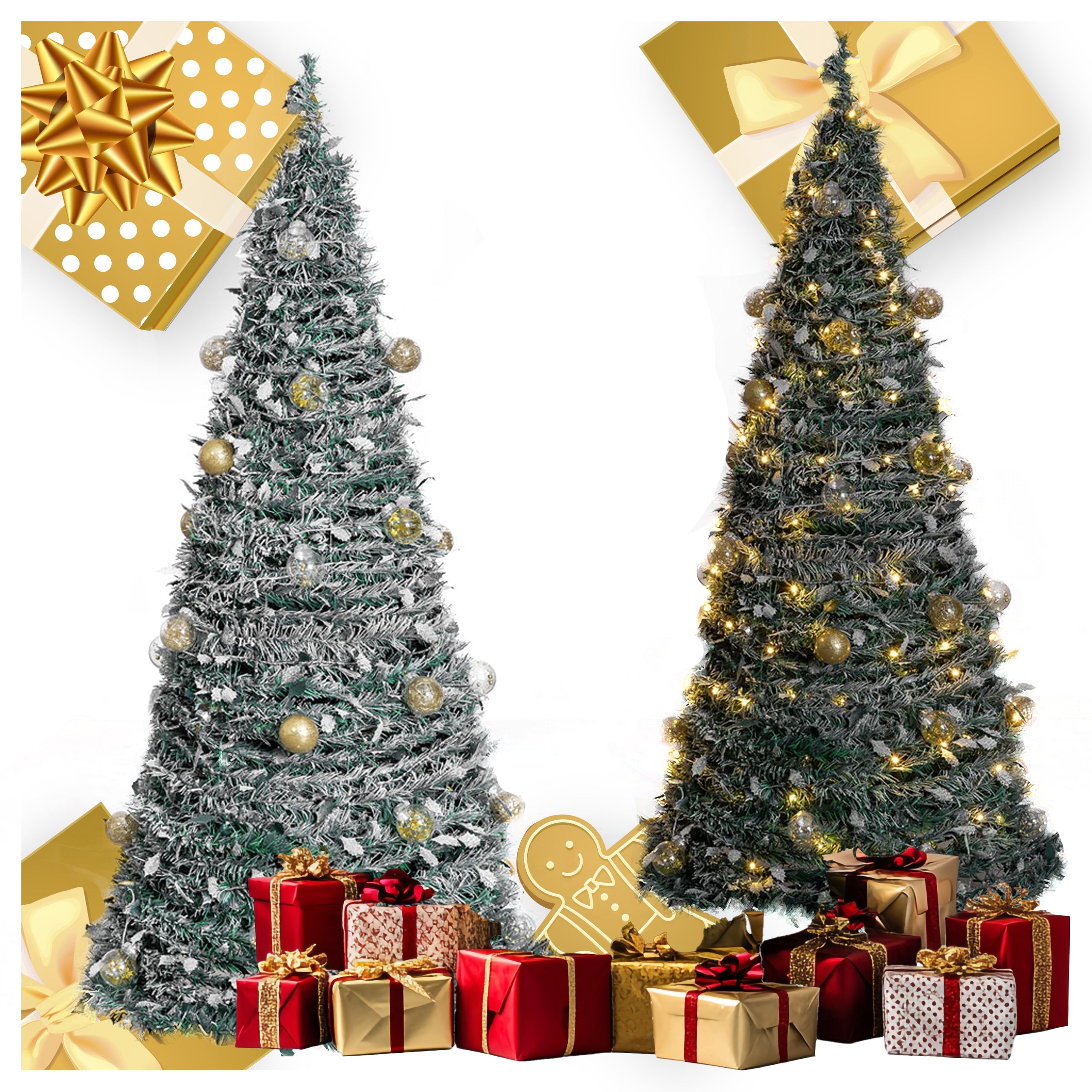 Jõulupuu, kaunistatud, dekoratiivne, valmis, kokkupandav, 210 cm, tuled, jõuluehted