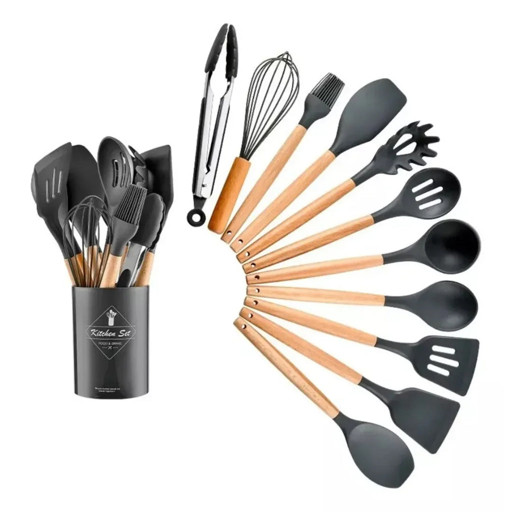 12-Piece Kitchen Utensil Set Silicone and Wooden Utensils