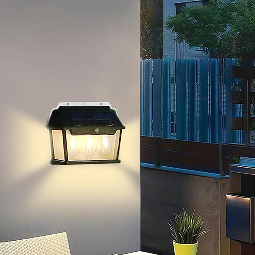 Triple LED Solar Wall Light with Motion Sensor for Garden and Exterior