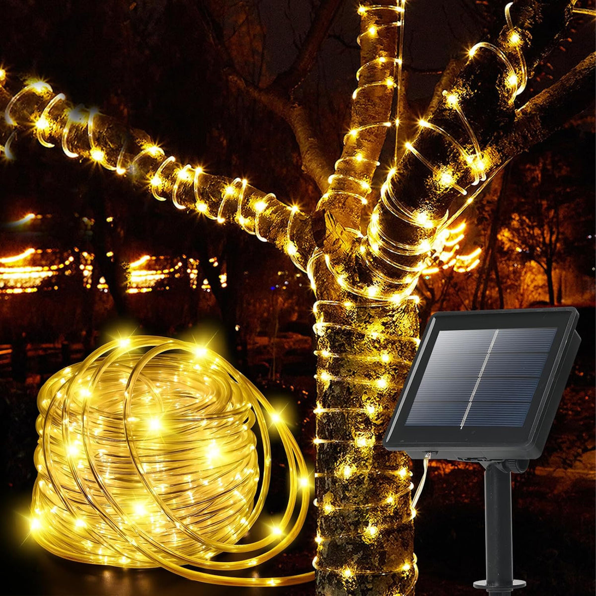 Päikeseenergial töötav soe valge LED-valguskett 12 m 8 režiimi RC-K-2873