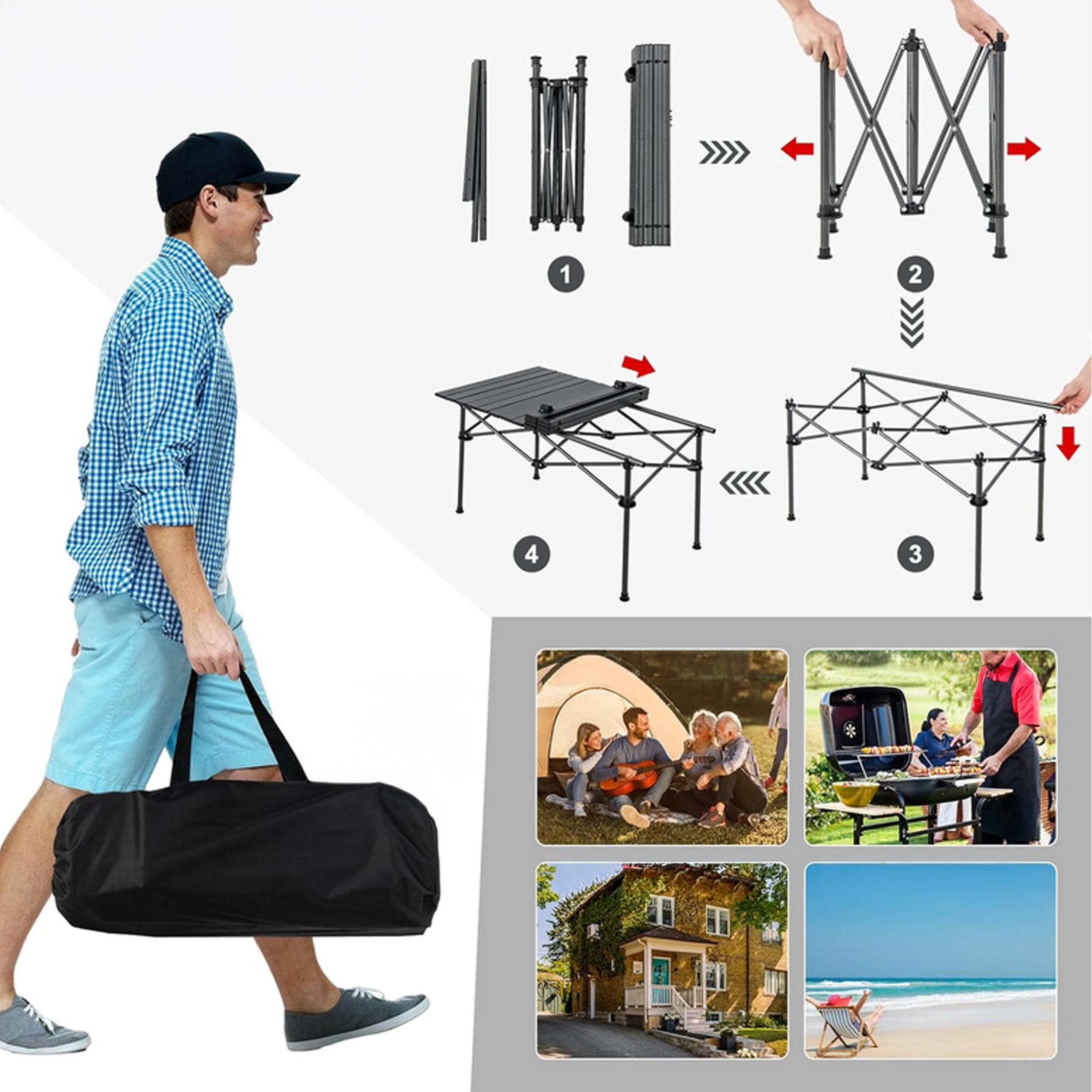 Folding Travel Camping Garden Table with Carry Bag 95x55x50 cm