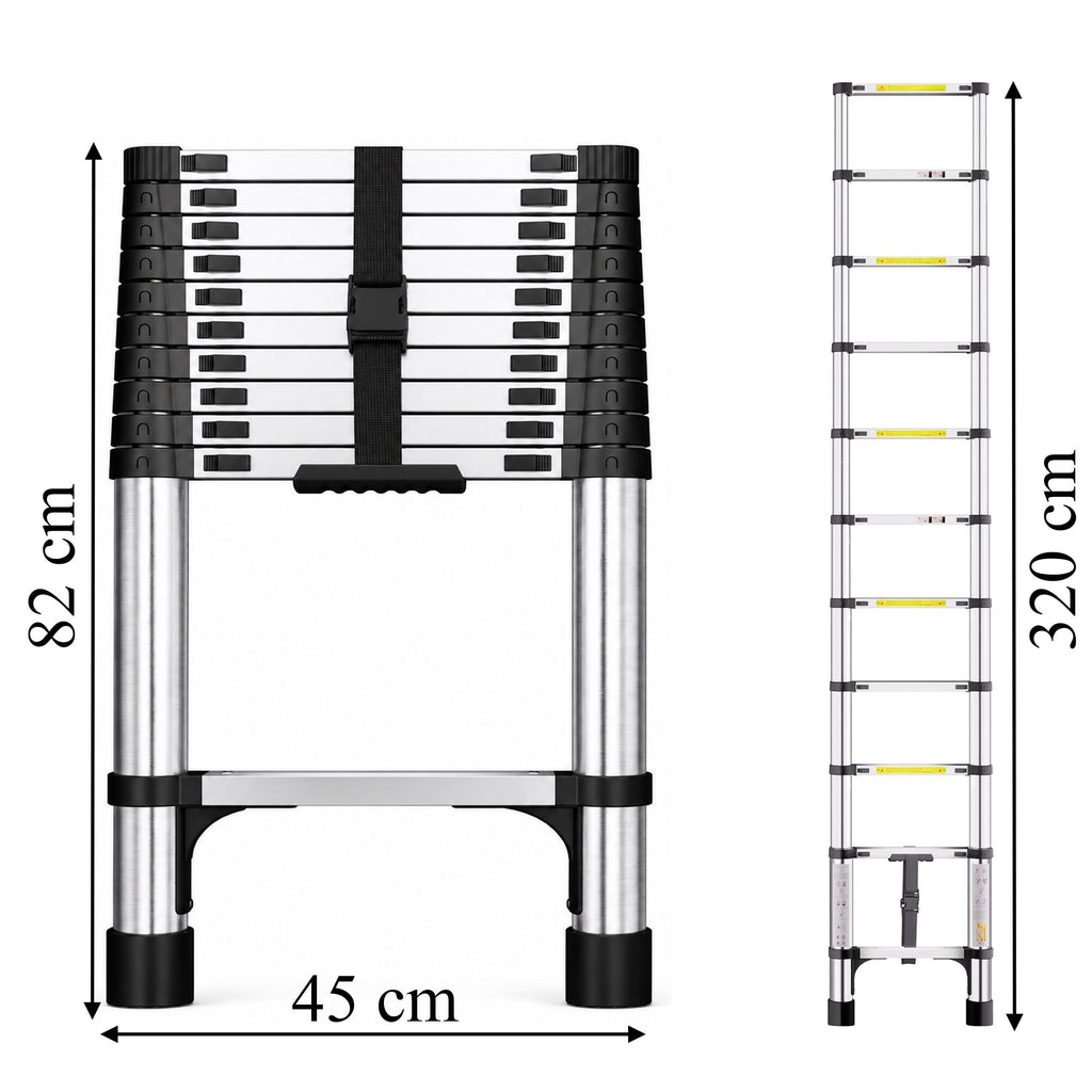 Teleskoop-pikendusredel 11 astet kokkupandav 150kg libisemiskindel 3.2m