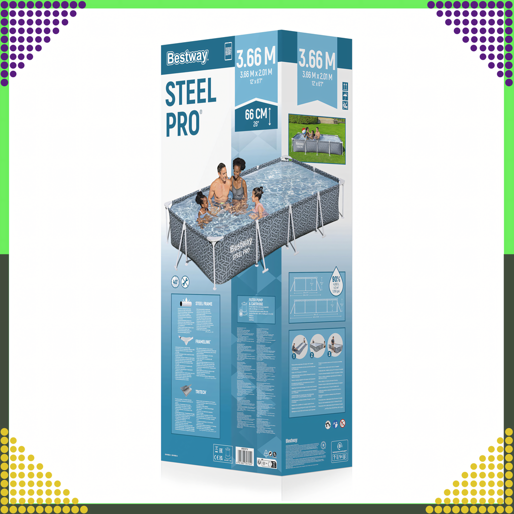 Bestway 561FV Steel Pro ristkülikukujuline aiaraamiga bassein 366x201x66 cm